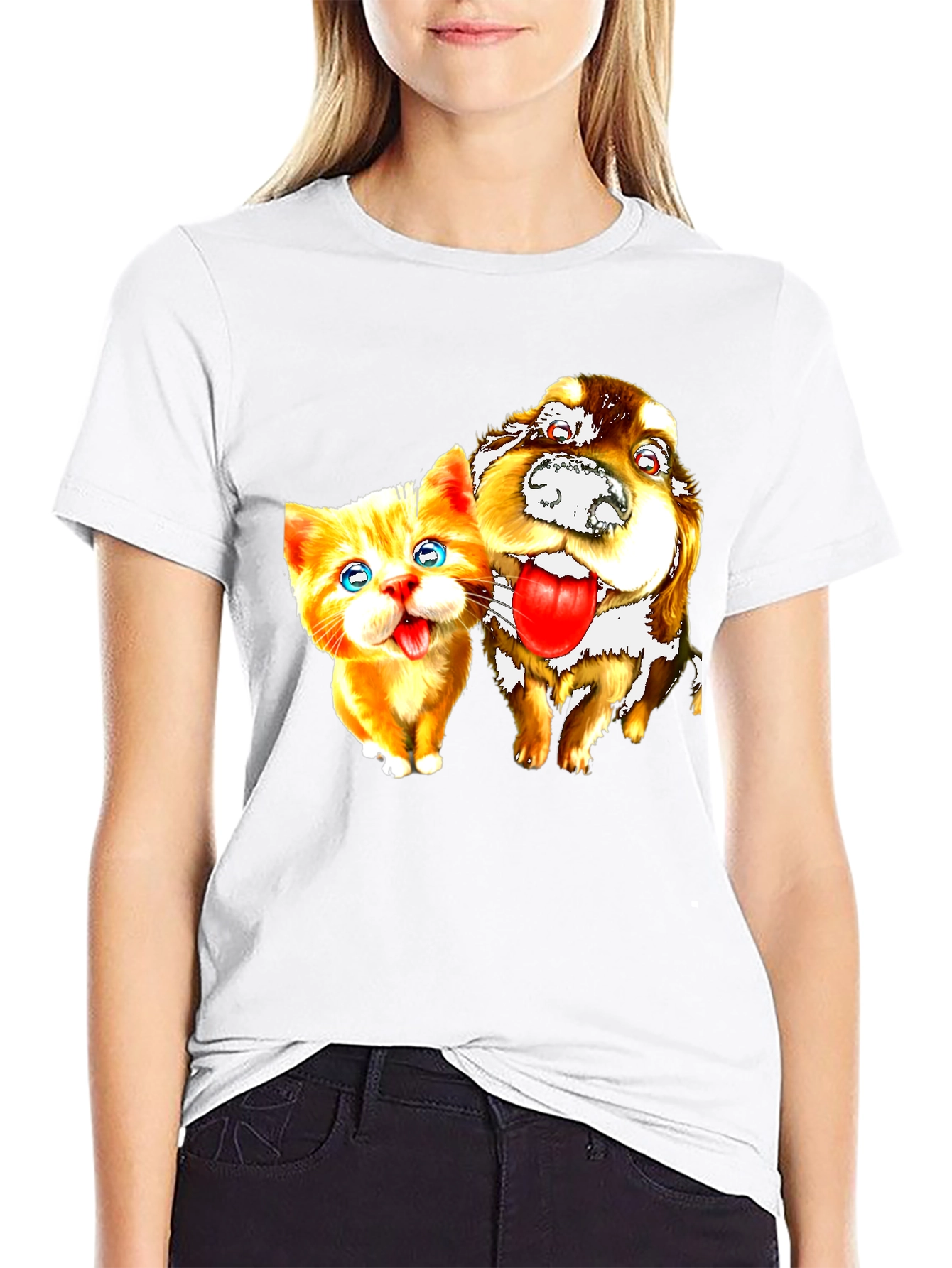 Cat & Dog Graphic Black T-Shirt