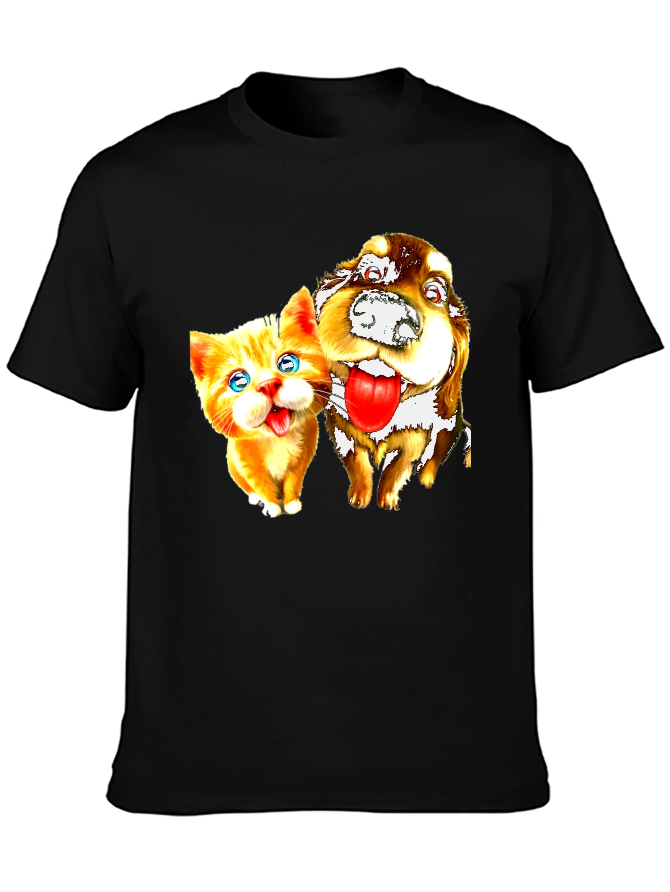 Cat & Dog Graphic Black T-Shirt