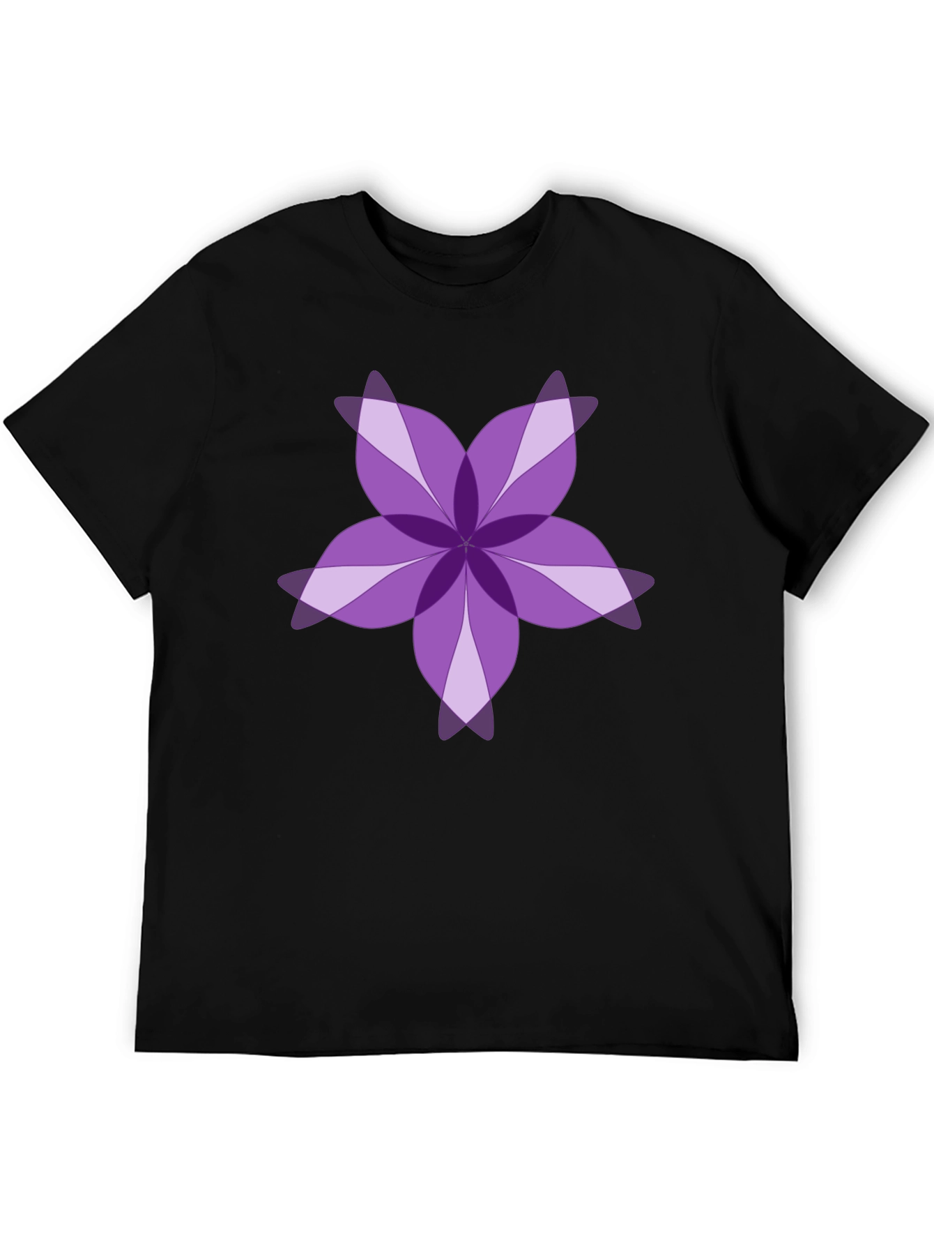 Purple Floral Design Black T-Shirt