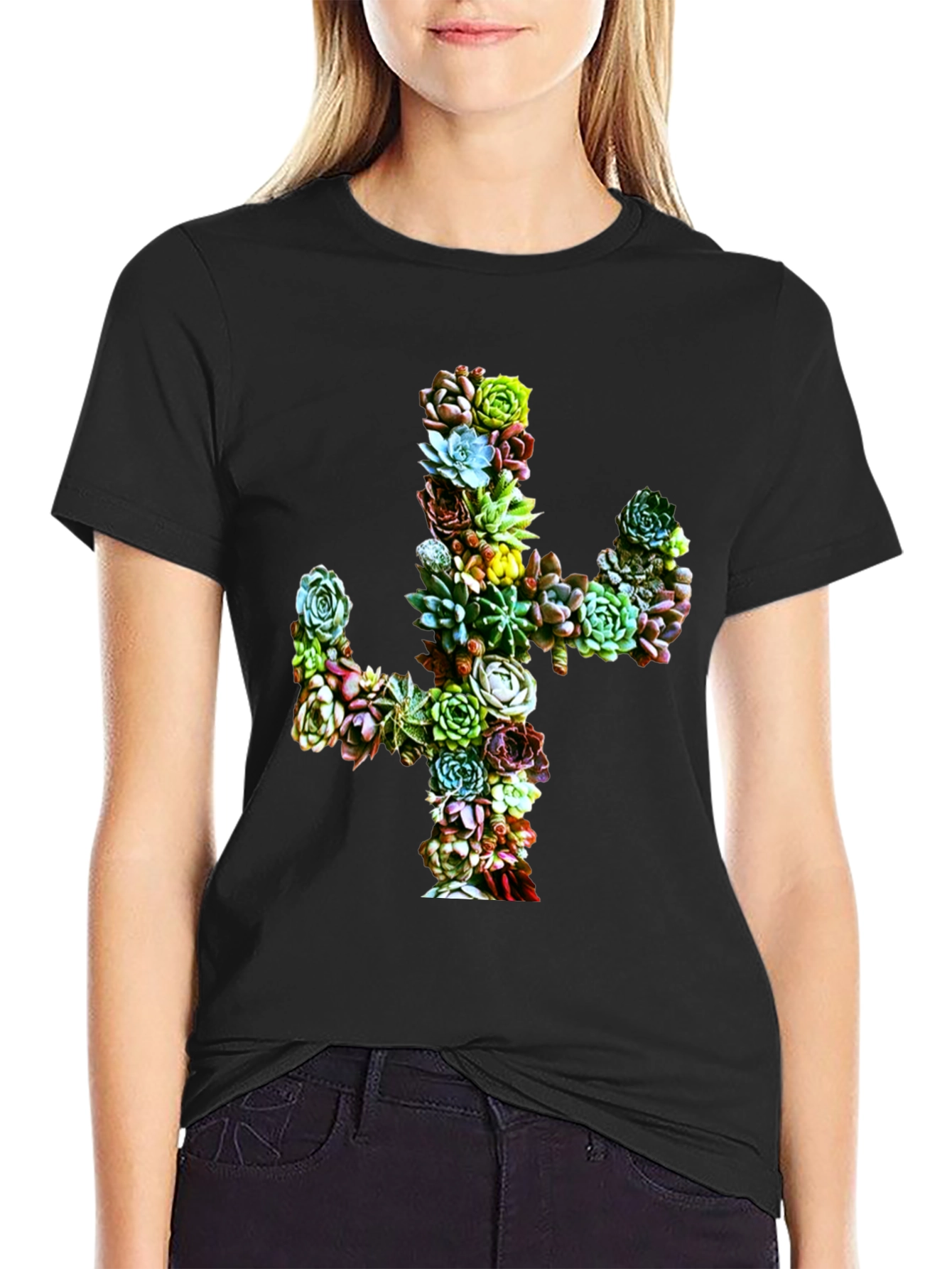 Succulent Cactus Graphic Tee - Black Unisex T-Shirt
