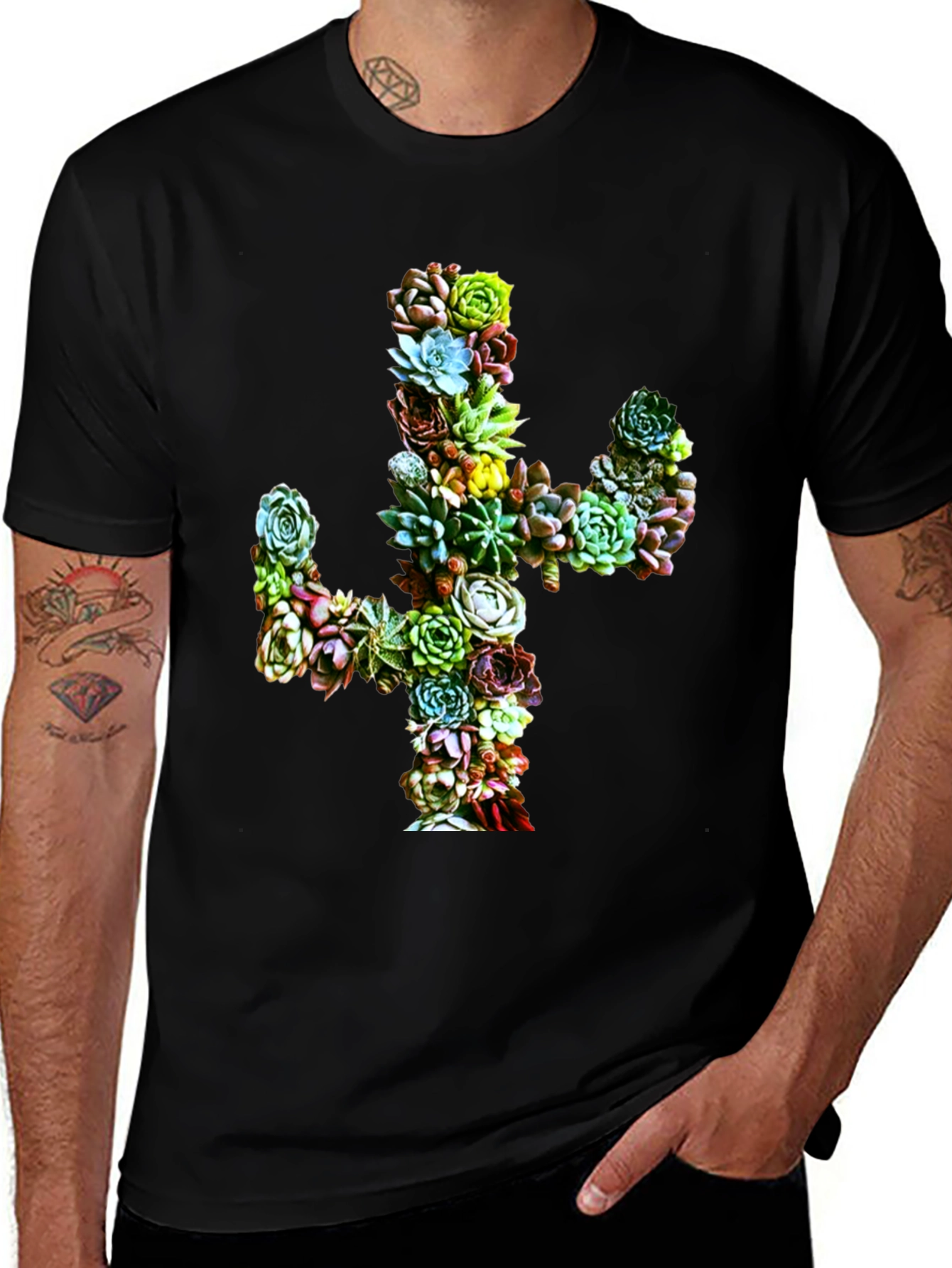 Succulent Cactus Graphic Tee - Black Unisex T-Shirt