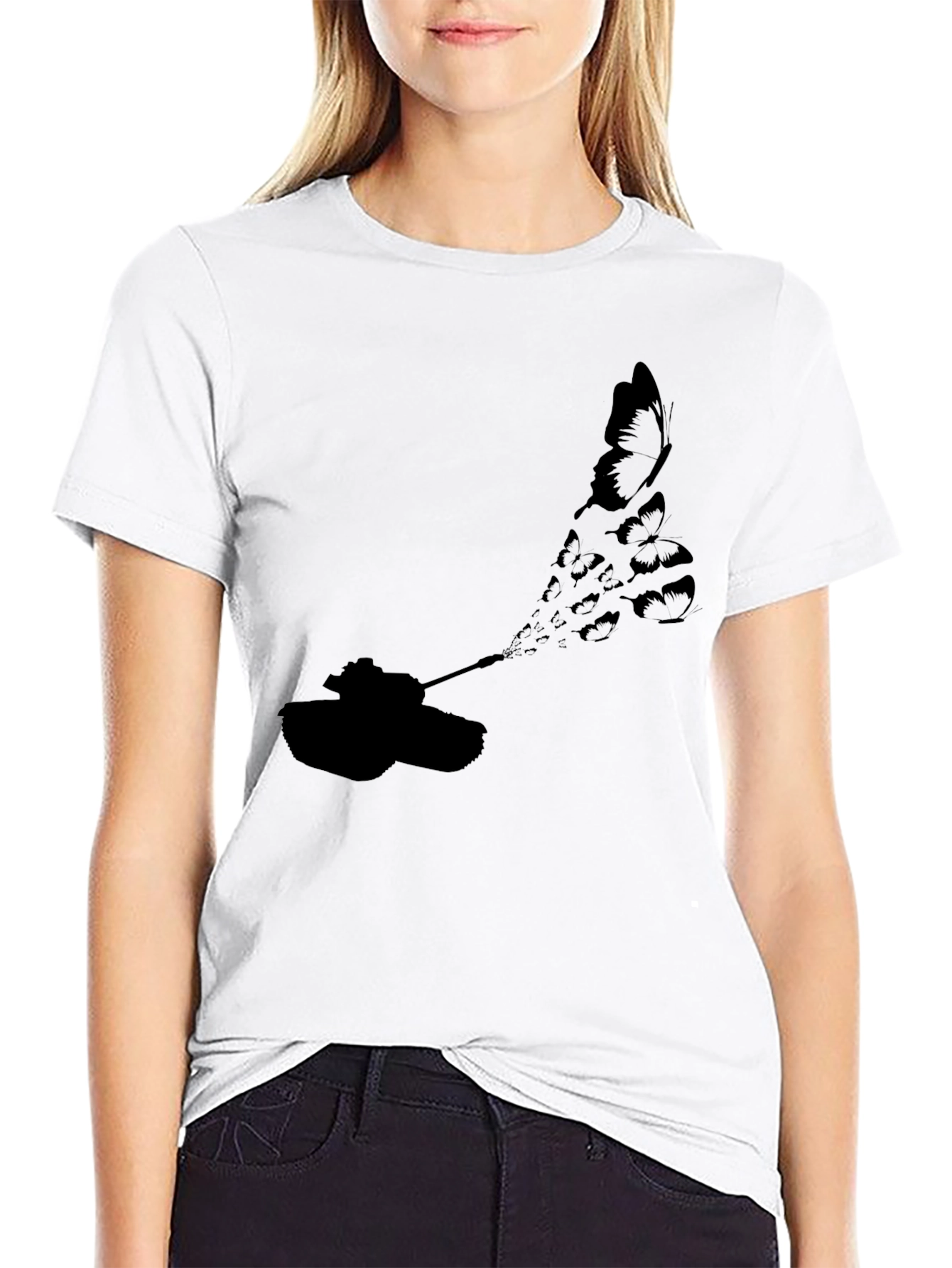 Tank Butterfly Graphic Tee - Black Cotton