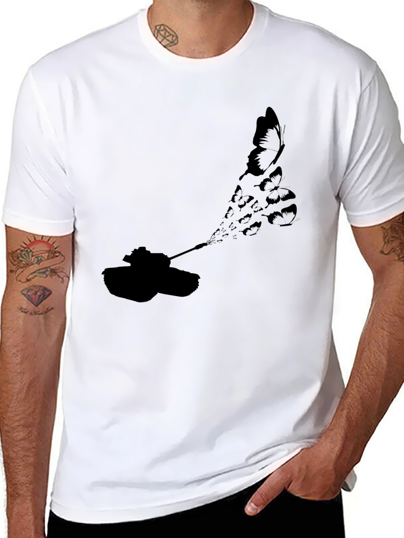 Tank Butterfly Graphic Tee - Black Cotton