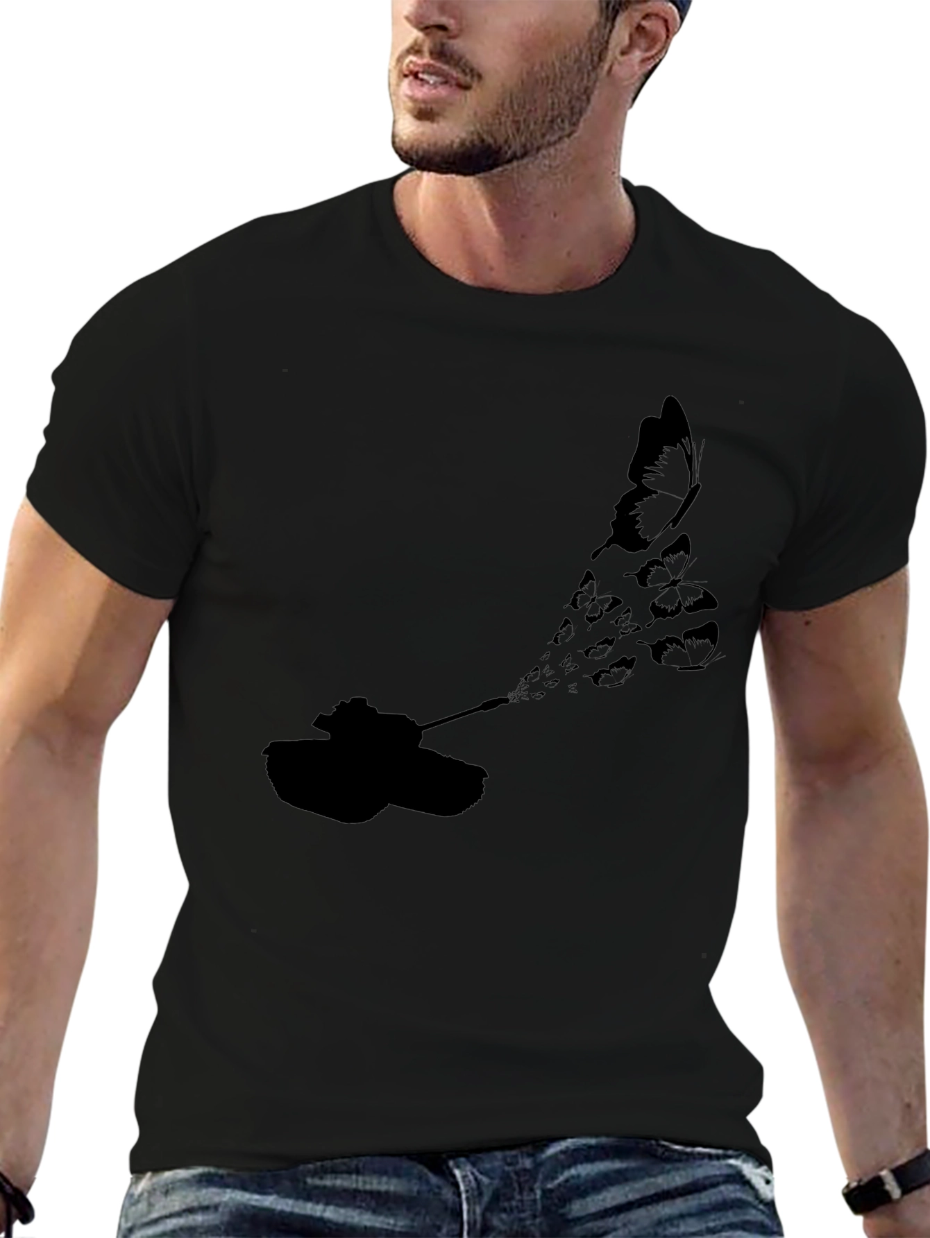 Tank Butterfly Graphic Tee - Black Cotton