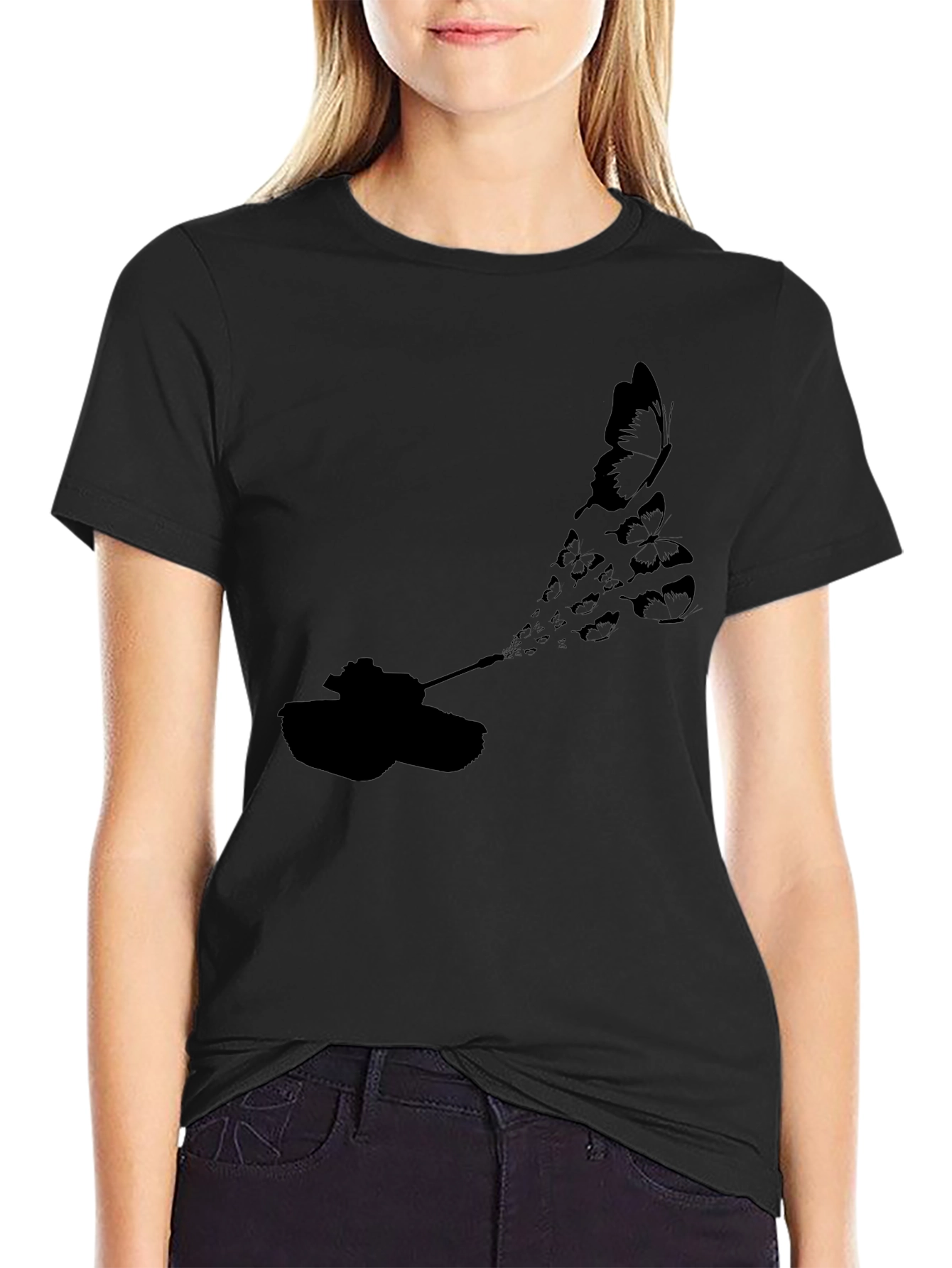 Tank Butterfly Graphic Tee - Black Cotton