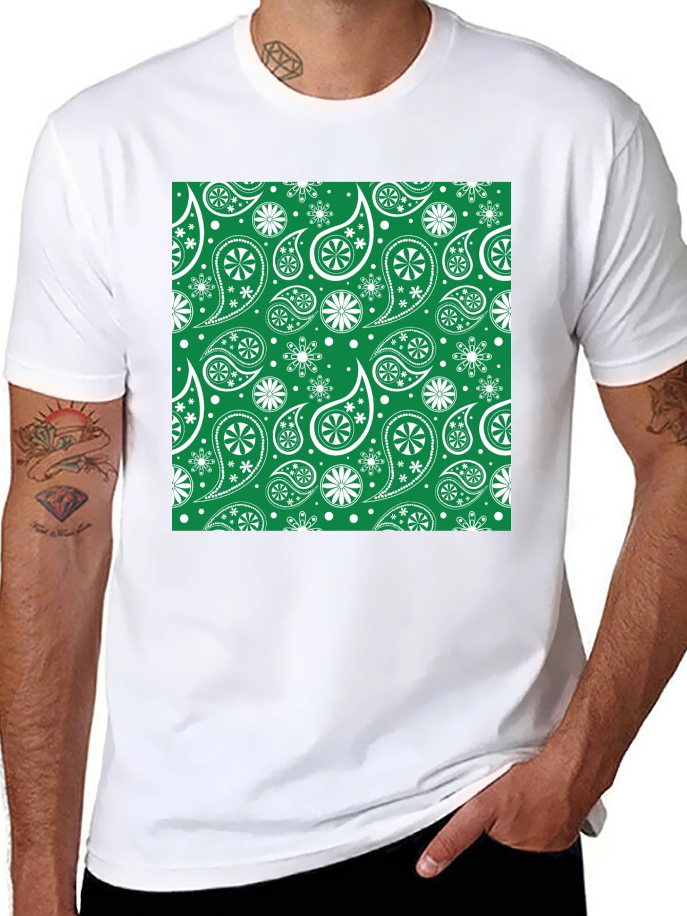 Paisley Print T-Shirt - Emerald Green Design