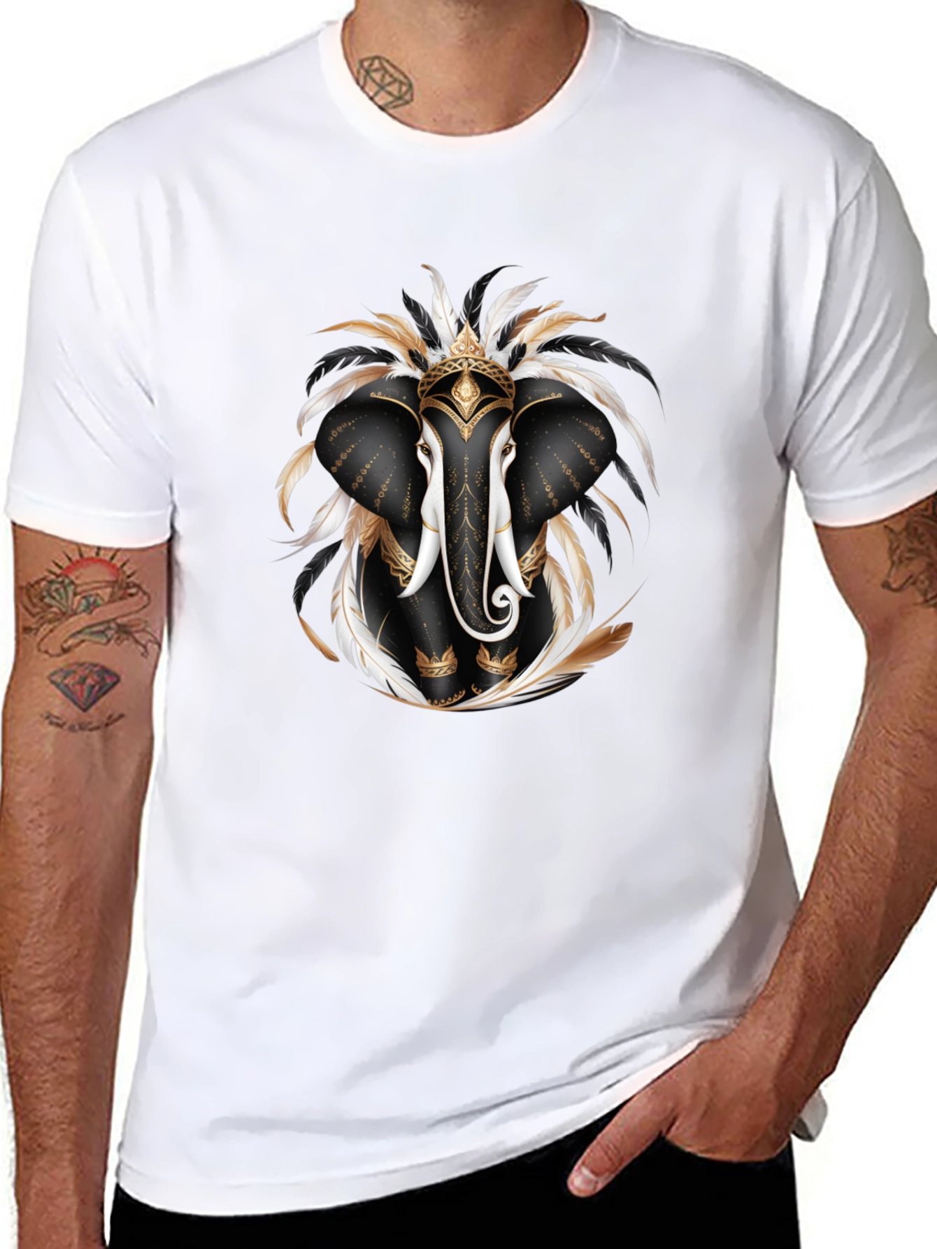 Elephant Feather T-Shirt Black Graphic Tee