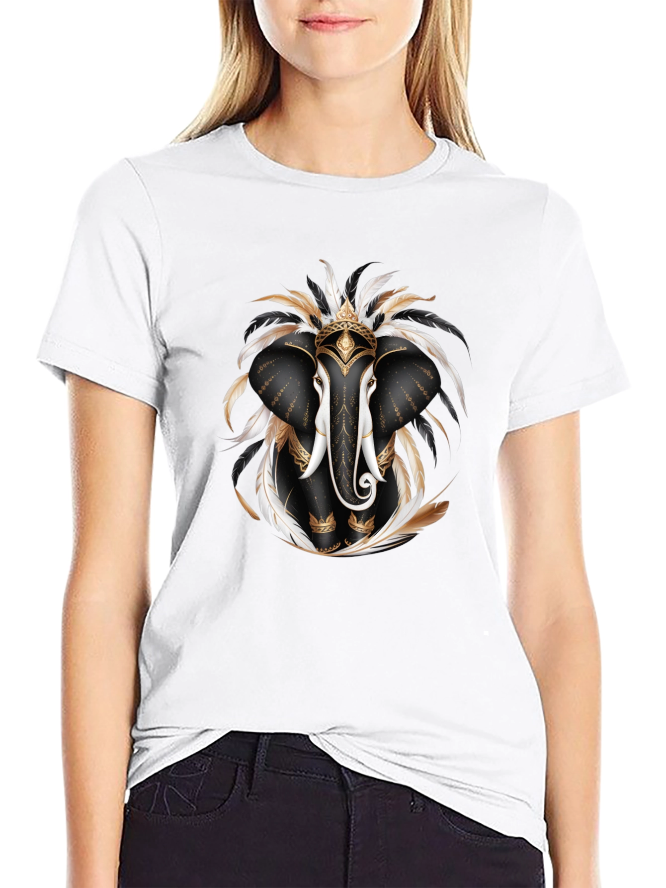 Elephant Feather T-Shirt Black Graphic Tee