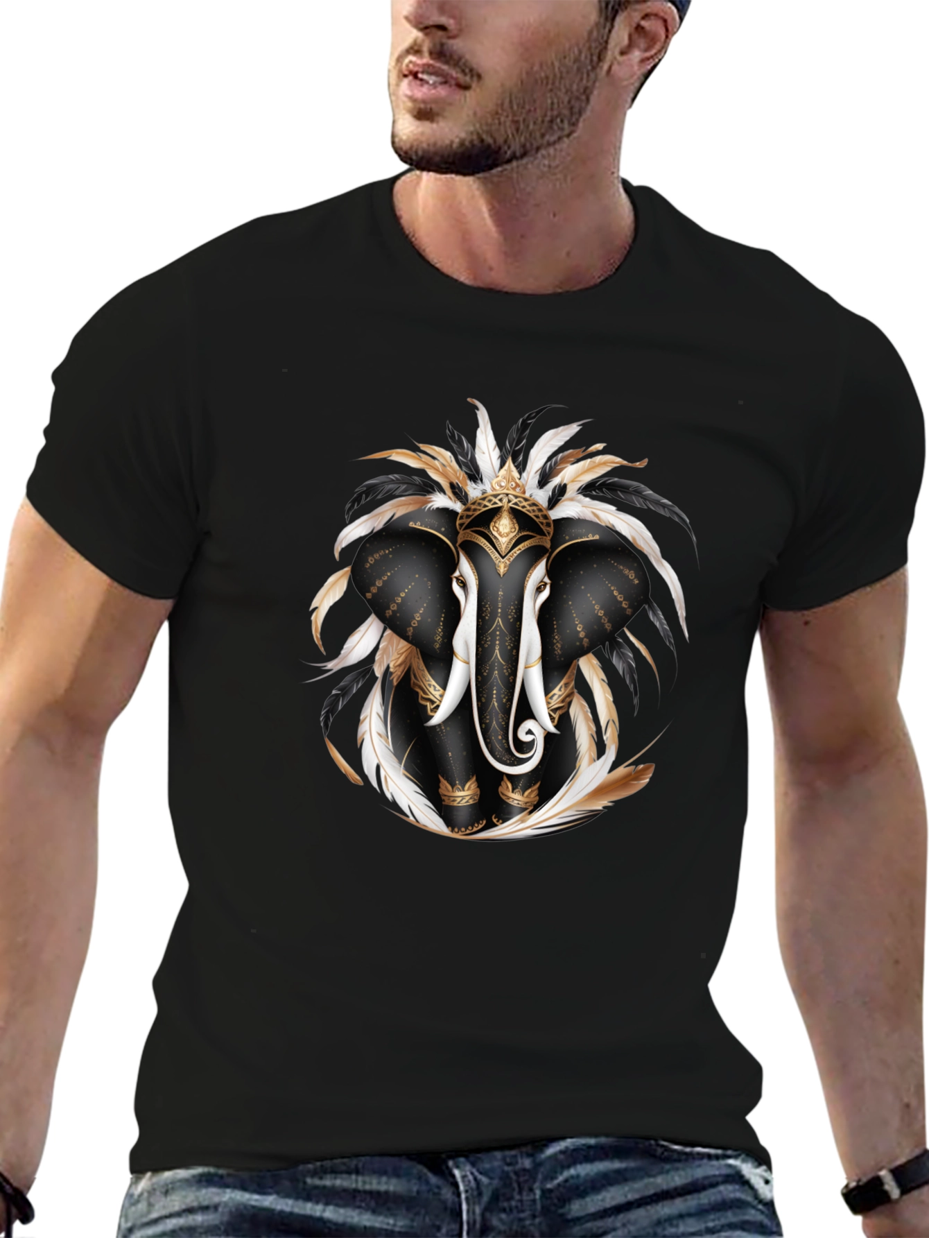 Elephant Feather T-Shirt Black Graphic Tee