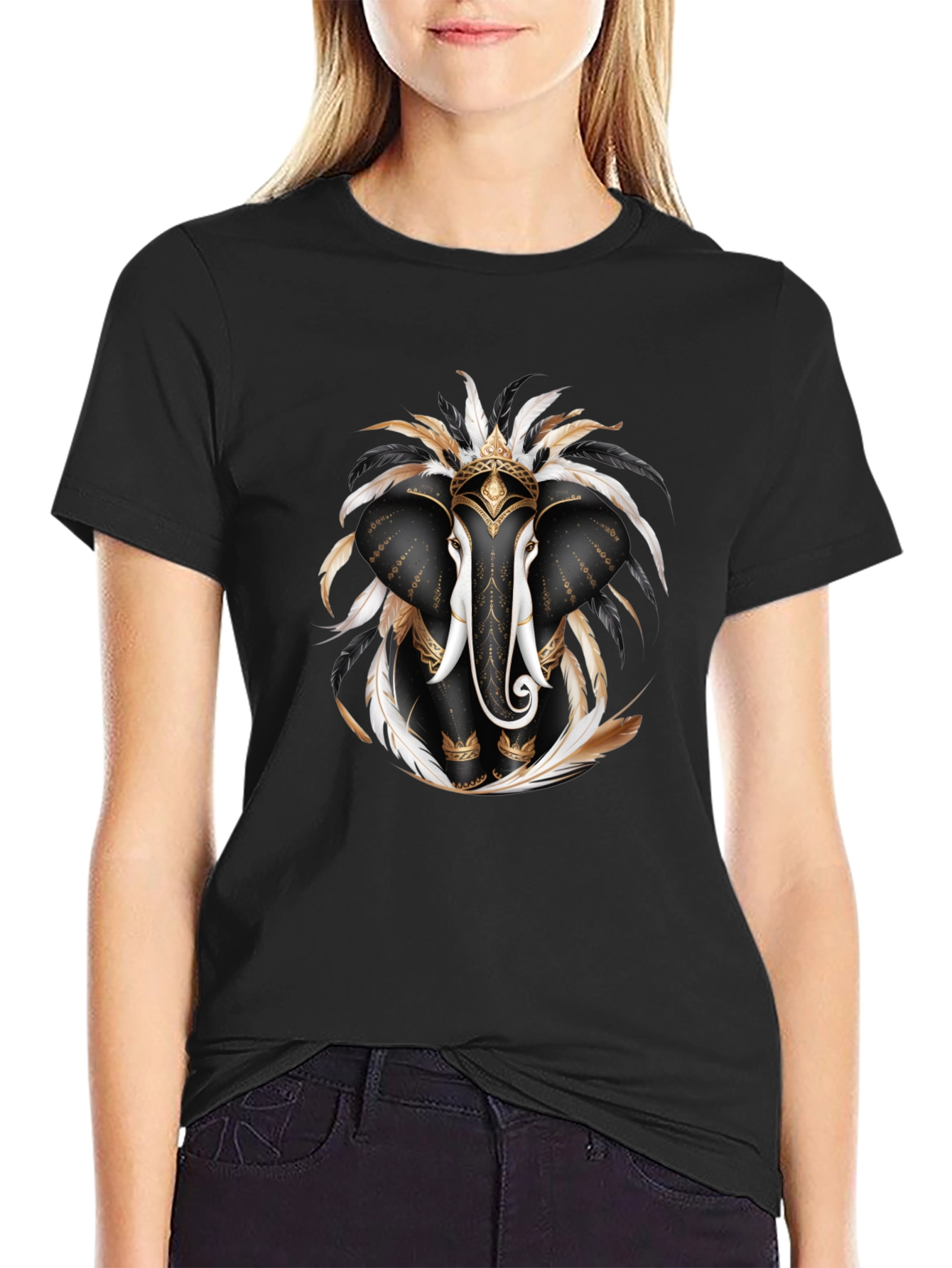 Elephant Feather T-Shirt Black Graphic Tee