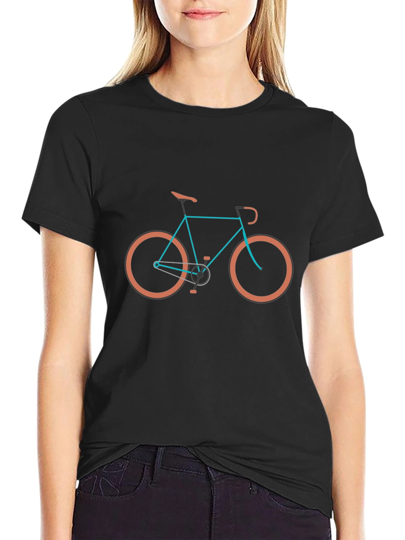 Stylish Bike Graphic Tee - Black Cotton Blend