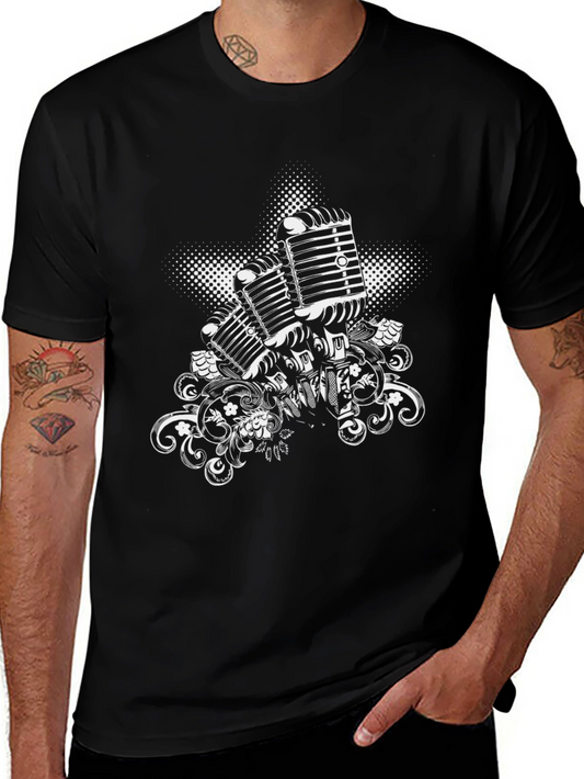 Vintage Microphone Graphic Tee - Black Unisex T-Shirt