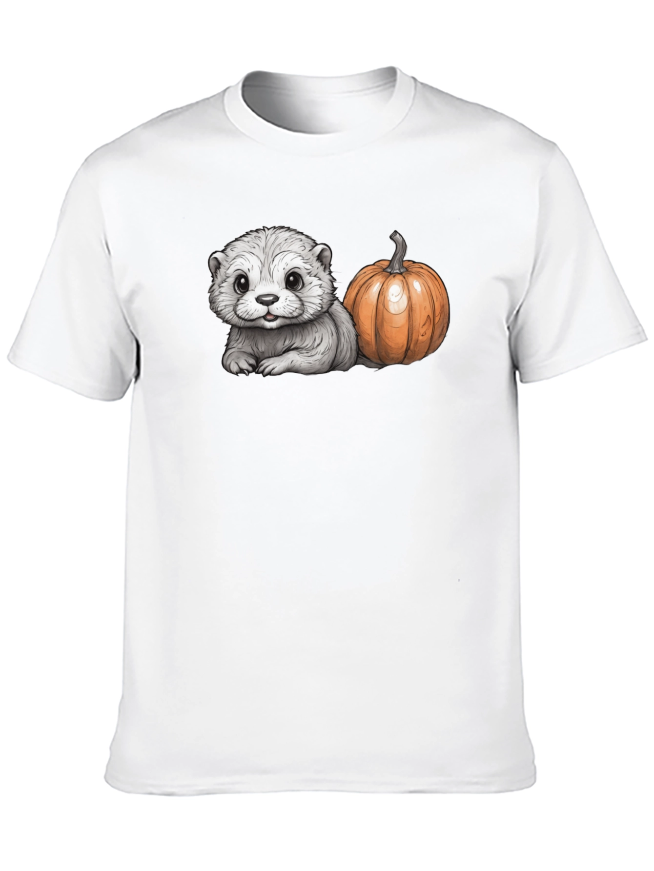 Cute Otter & Pumpkin Black T-Shirt
