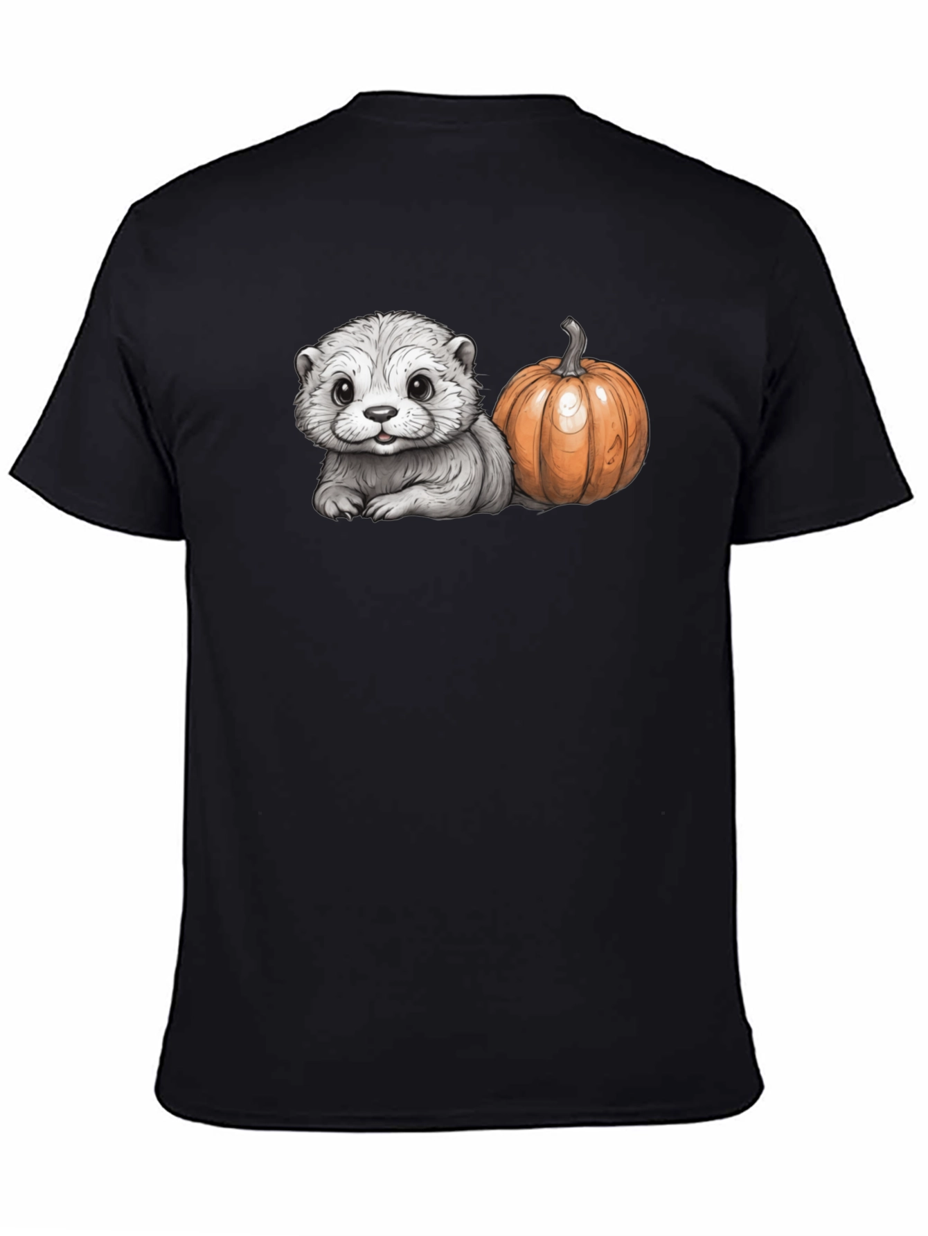 Cute Otter & Pumpkin Black T-Shirt