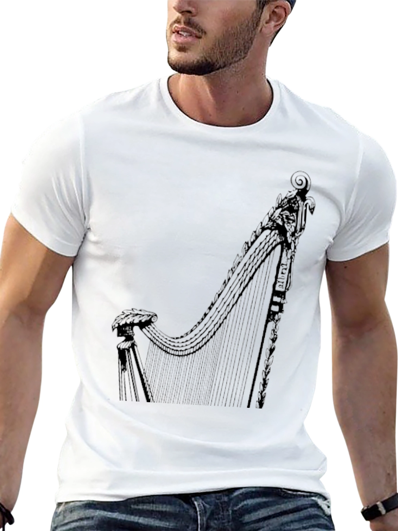 Harp Graphic Black T-Shirt | Musician Style