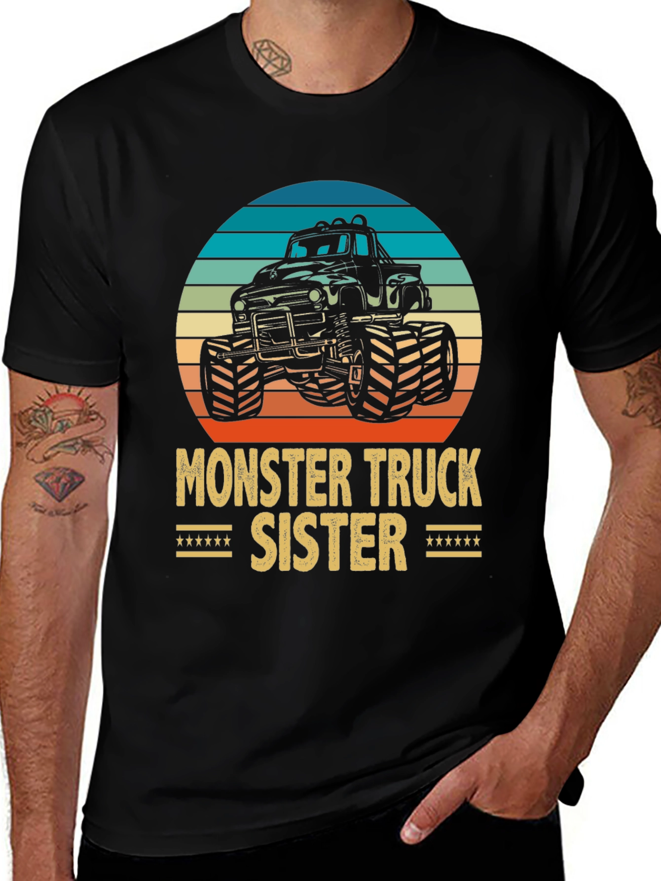 Monster Truck Sister Graphic Tee - Black Cotton Blend
