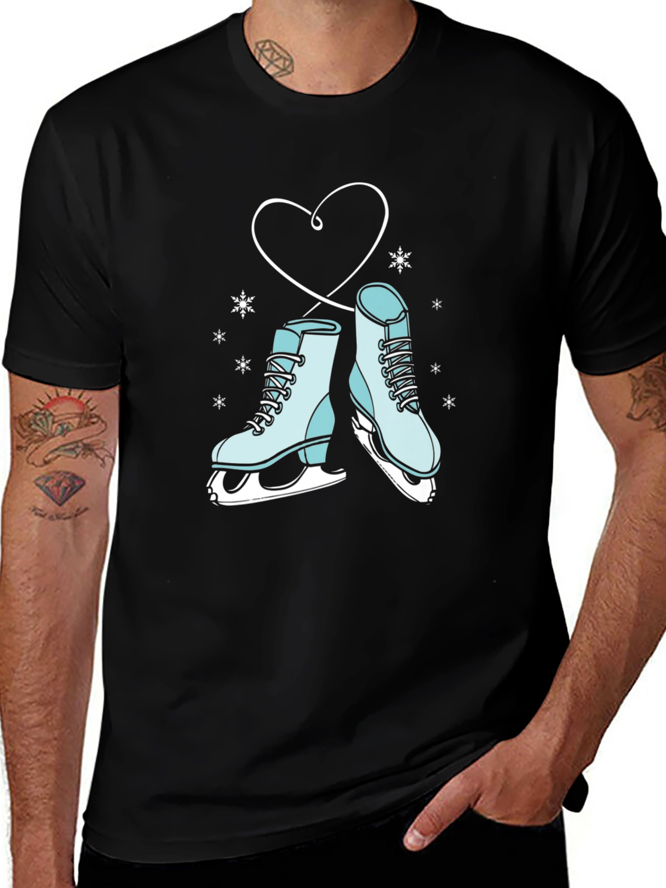 Ice Skate Heart Graphic Tee - Winter Fashion