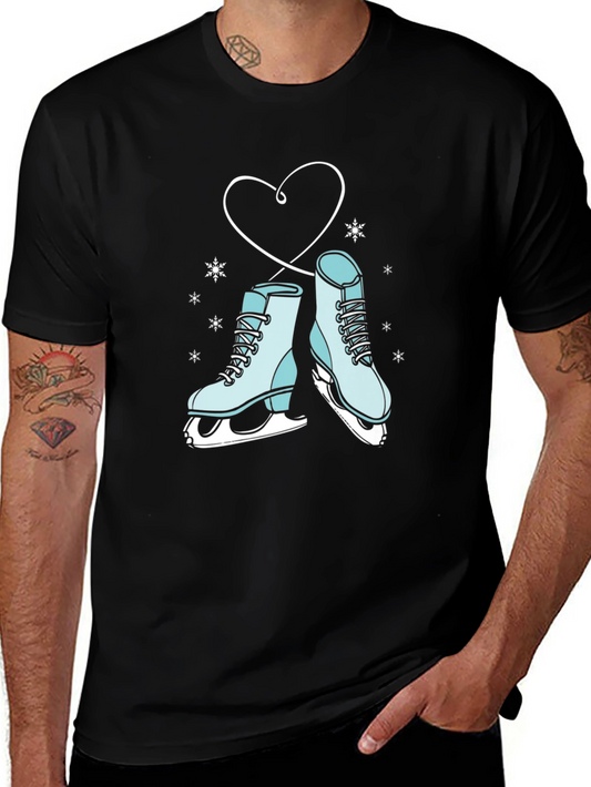 Ice Skate Heart Graphic Tee - Winter Fashion