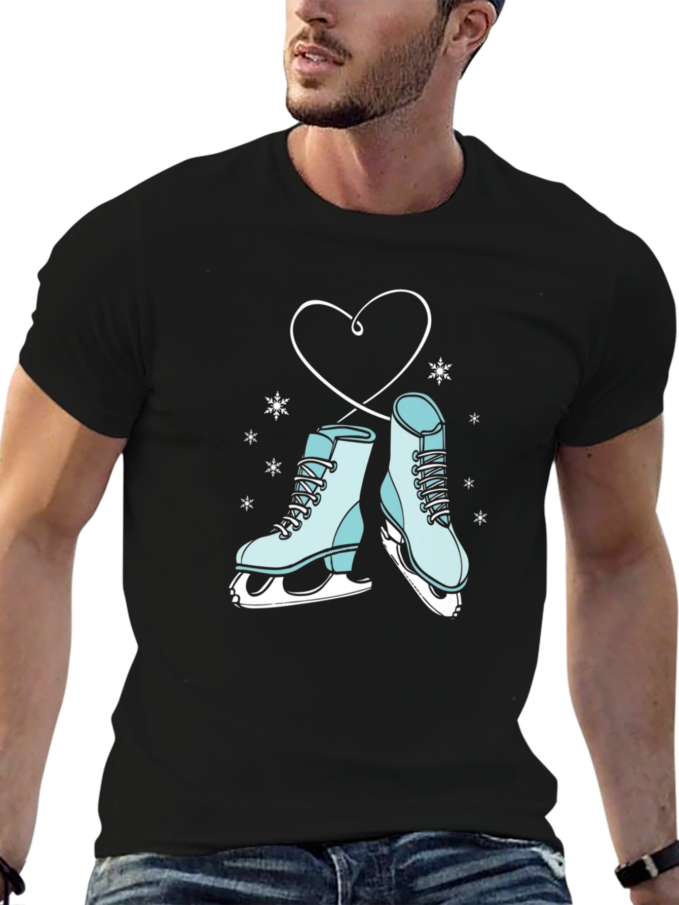 Ice Skate Heart Graphic Tee - Winter Fashion