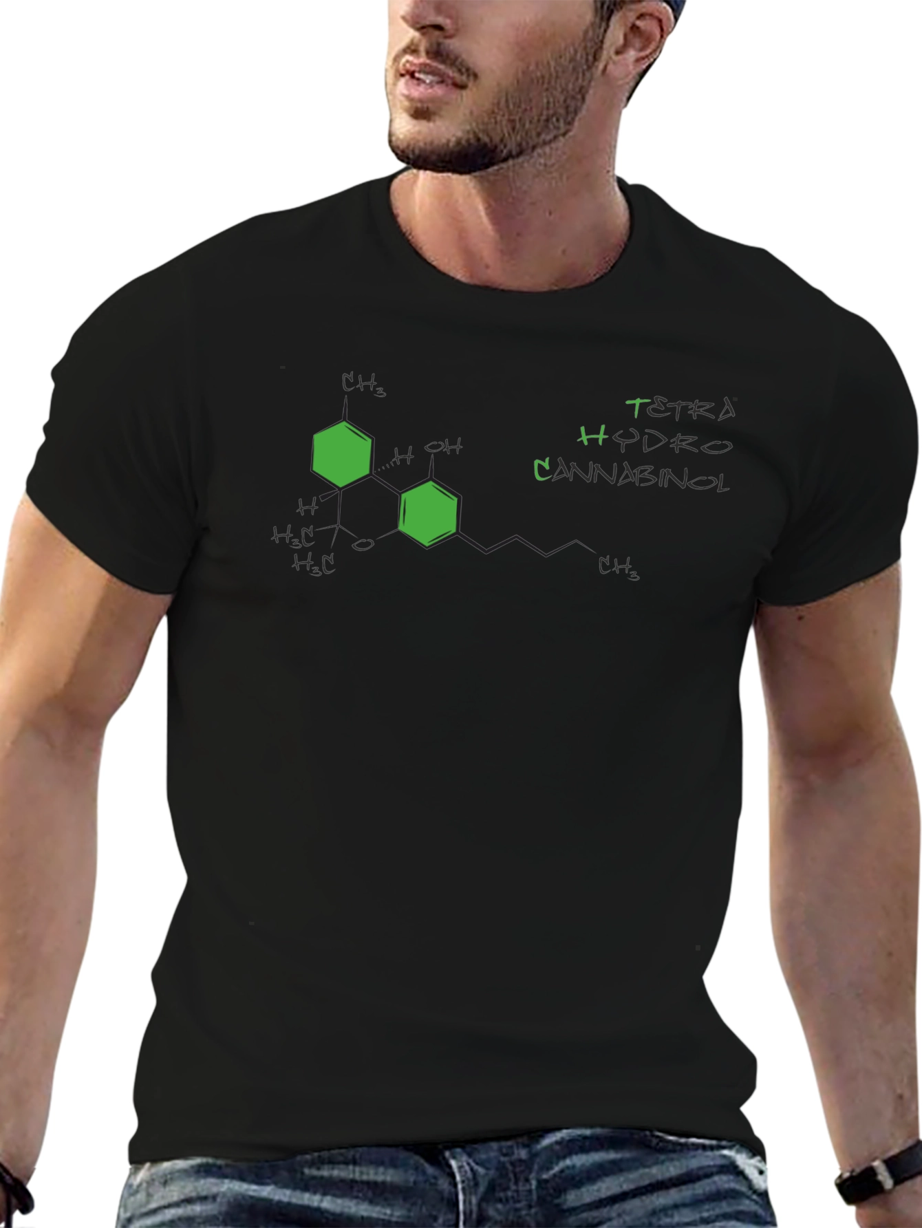 Tetrahydrocannabinol (THC) Molecule Black T-Shirt