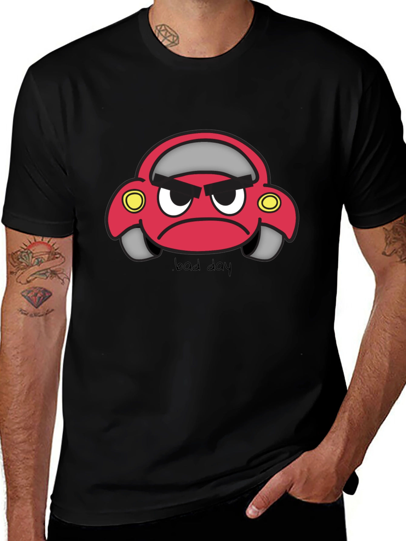 Bad Day Cartoon Car Black T-Shirt