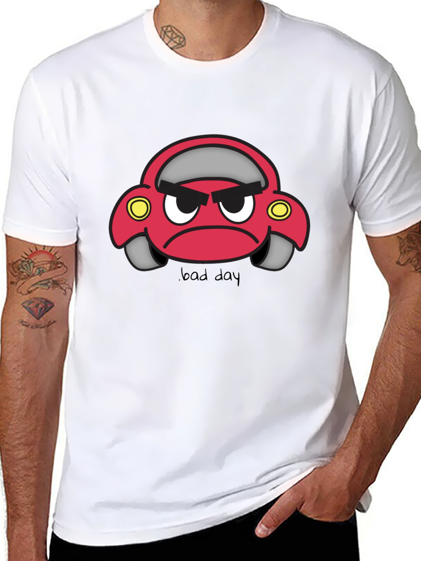 Bad Day Cartoon Car Black T-Shirt