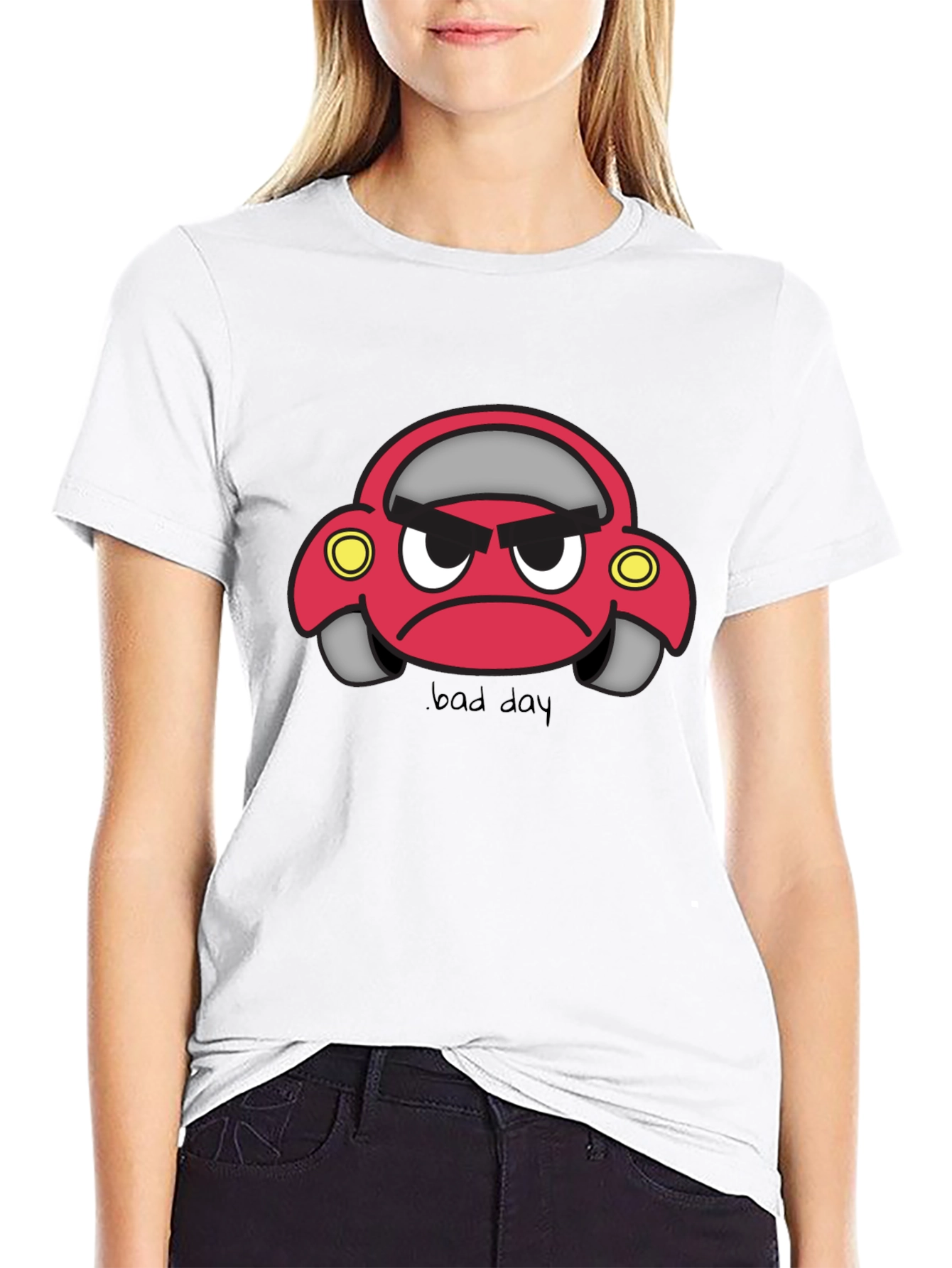 Bad Day Cartoon Car Black T-Shirt