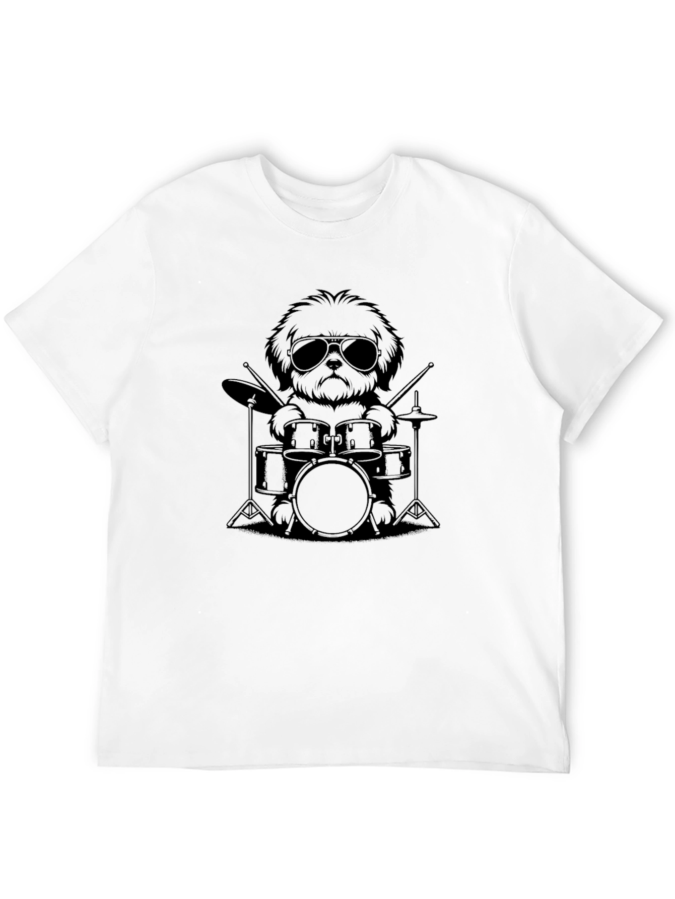 Dog Drummer Graphic Tee - Black Cotton T-Shirt