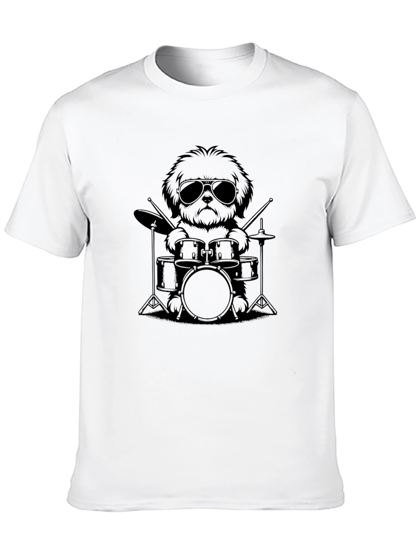 Dog Drummer Graphic Tee - Black Cotton T-Shirt