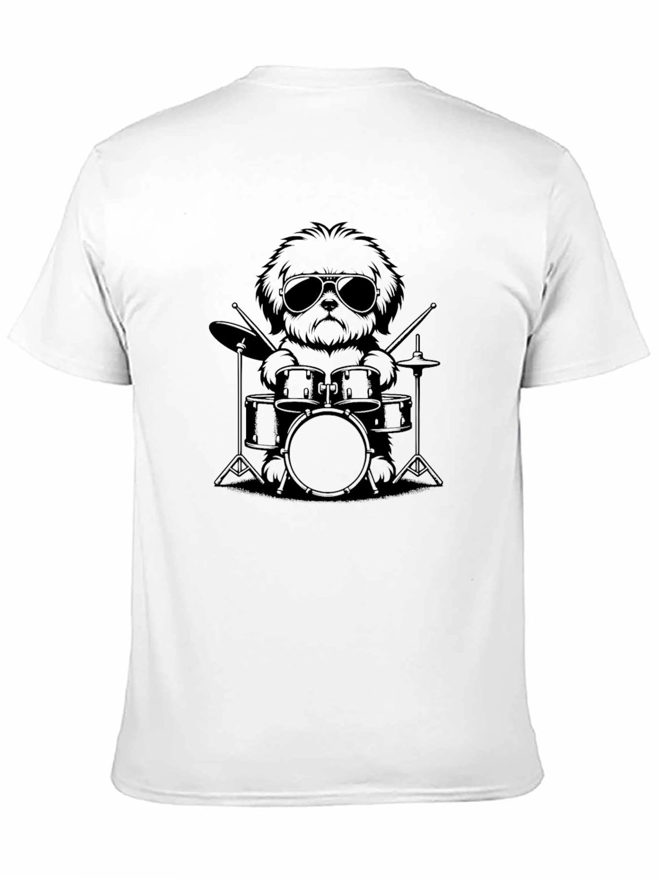 Dog Drummer Graphic Tee - Black Cotton T-Shirt