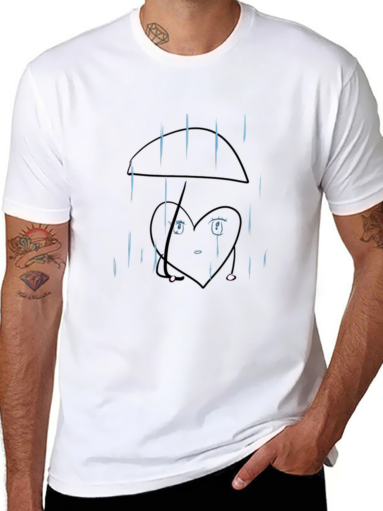 Sad Heart Under Umbrella Graphic Tee - Black