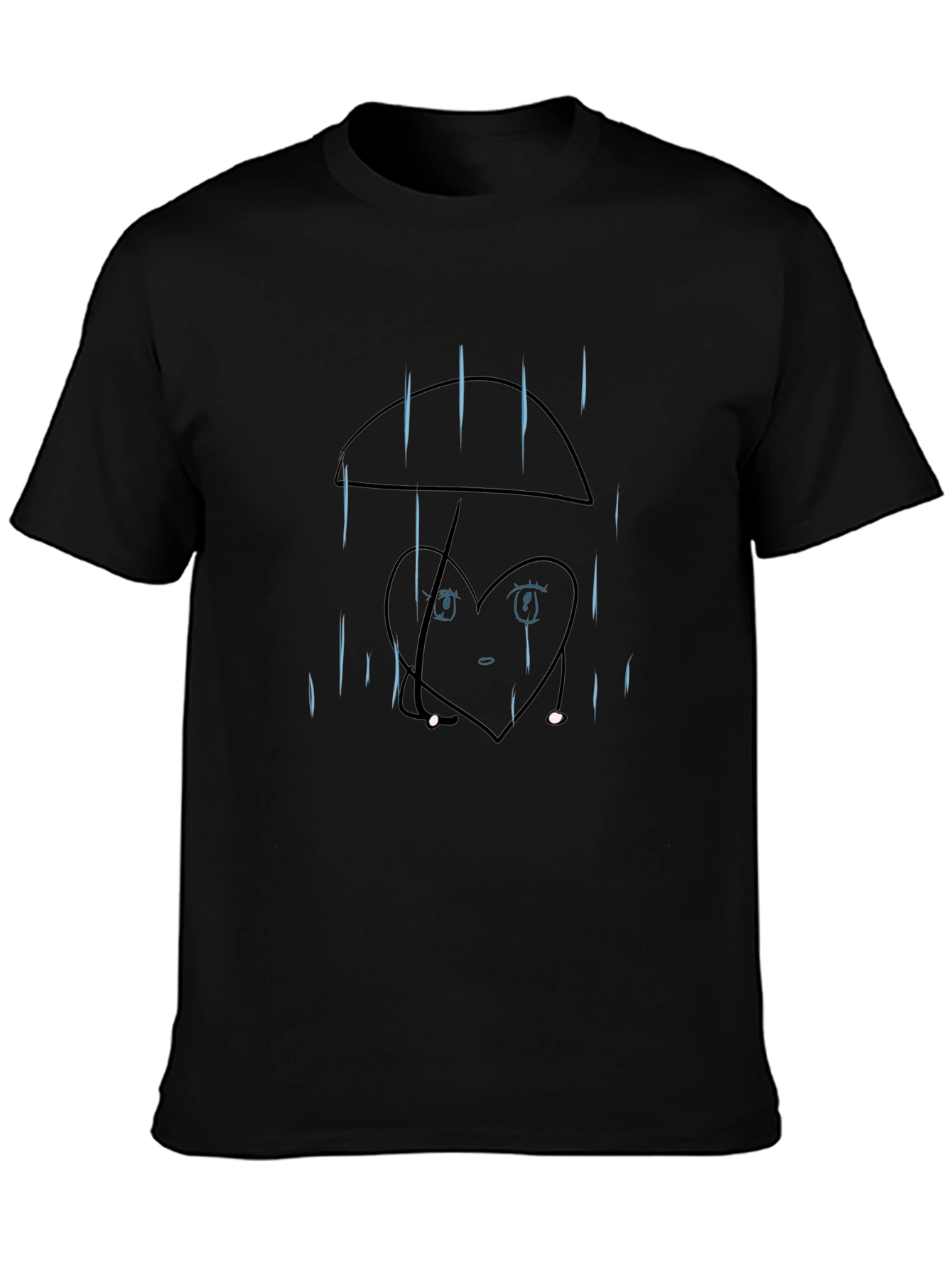 Sad Heart Under Umbrella Graphic Tee - Black