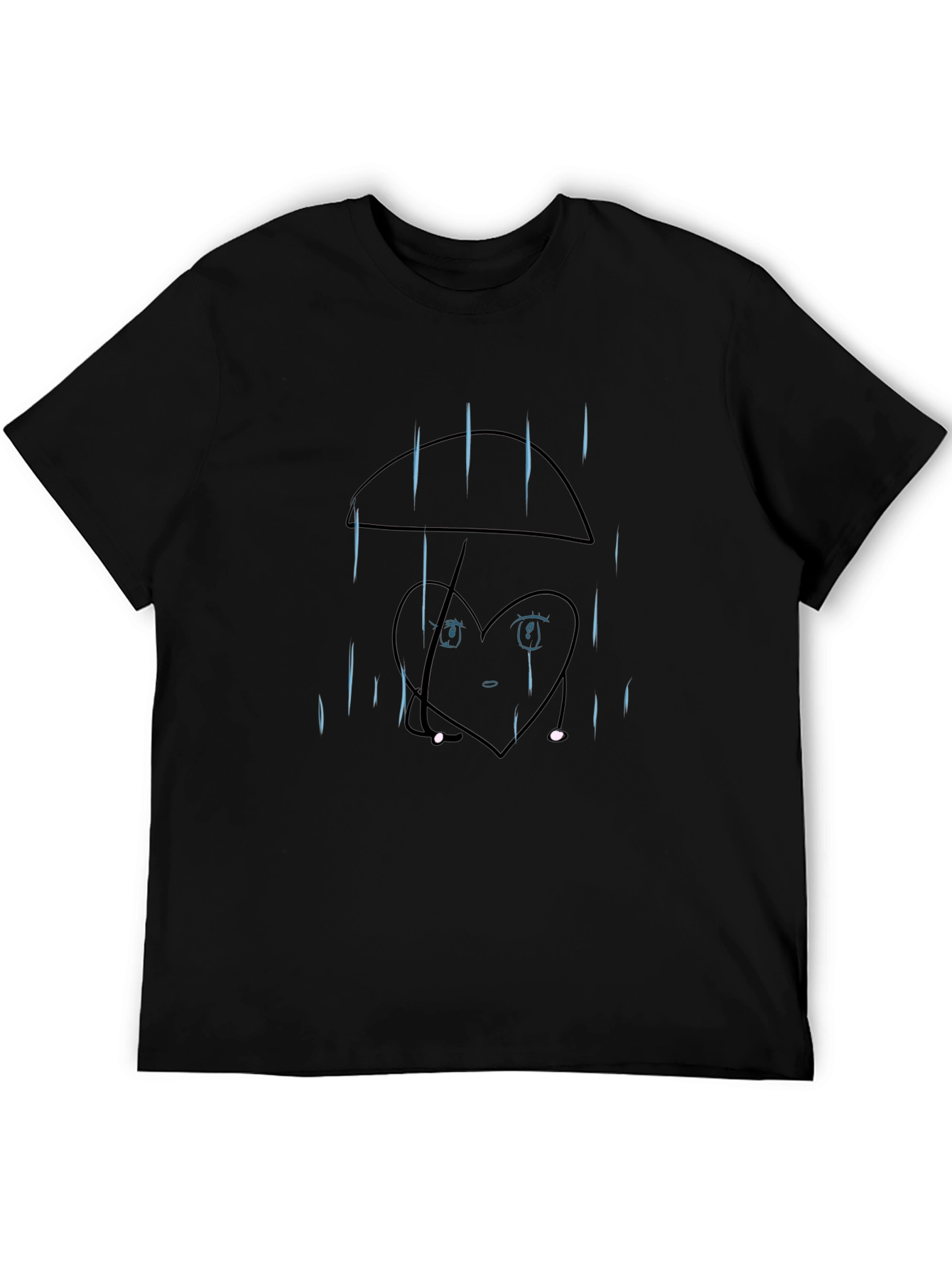 Sad Heart Under Umbrella Graphic Tee - Black