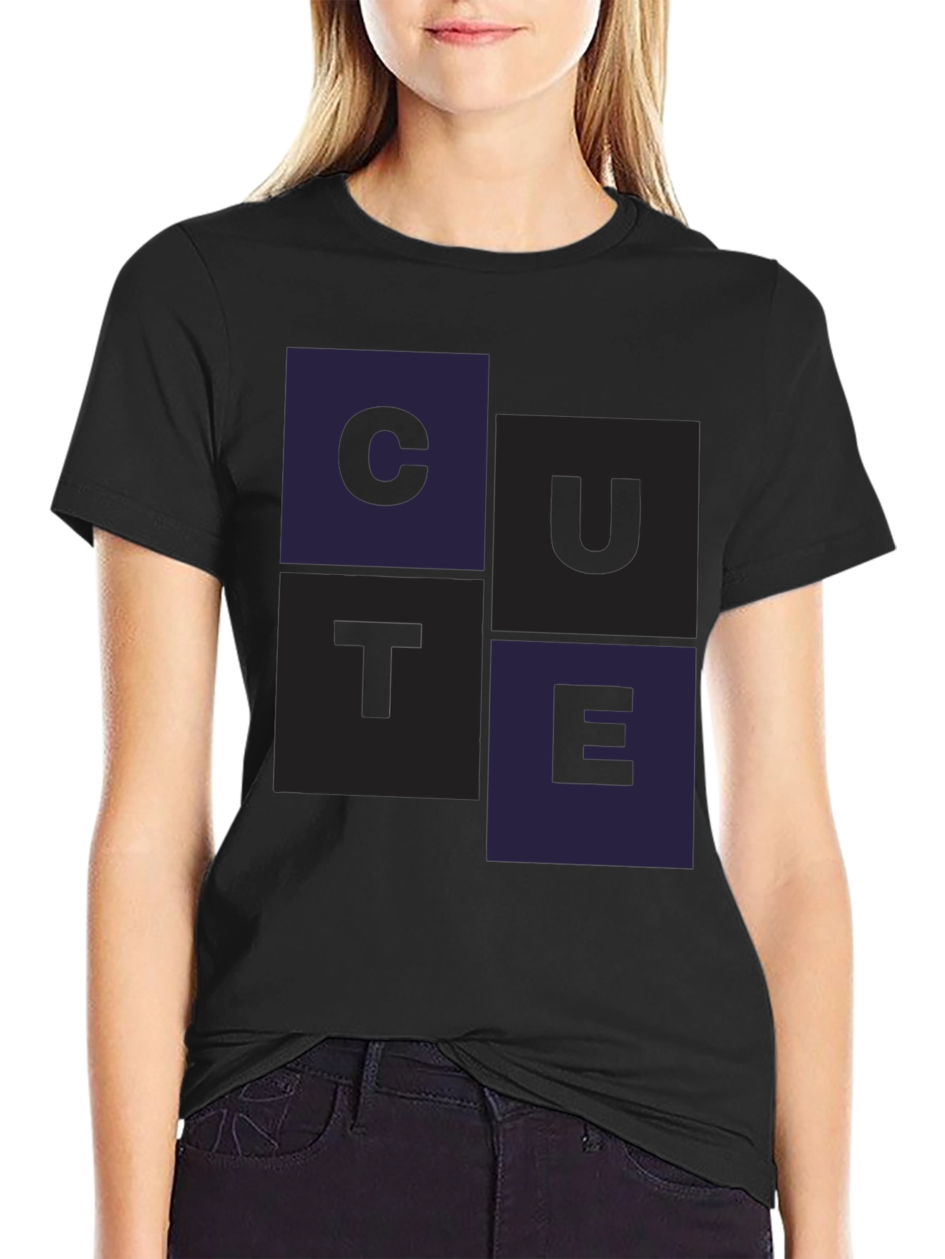 Cute Graphic Print Black T-Shirt