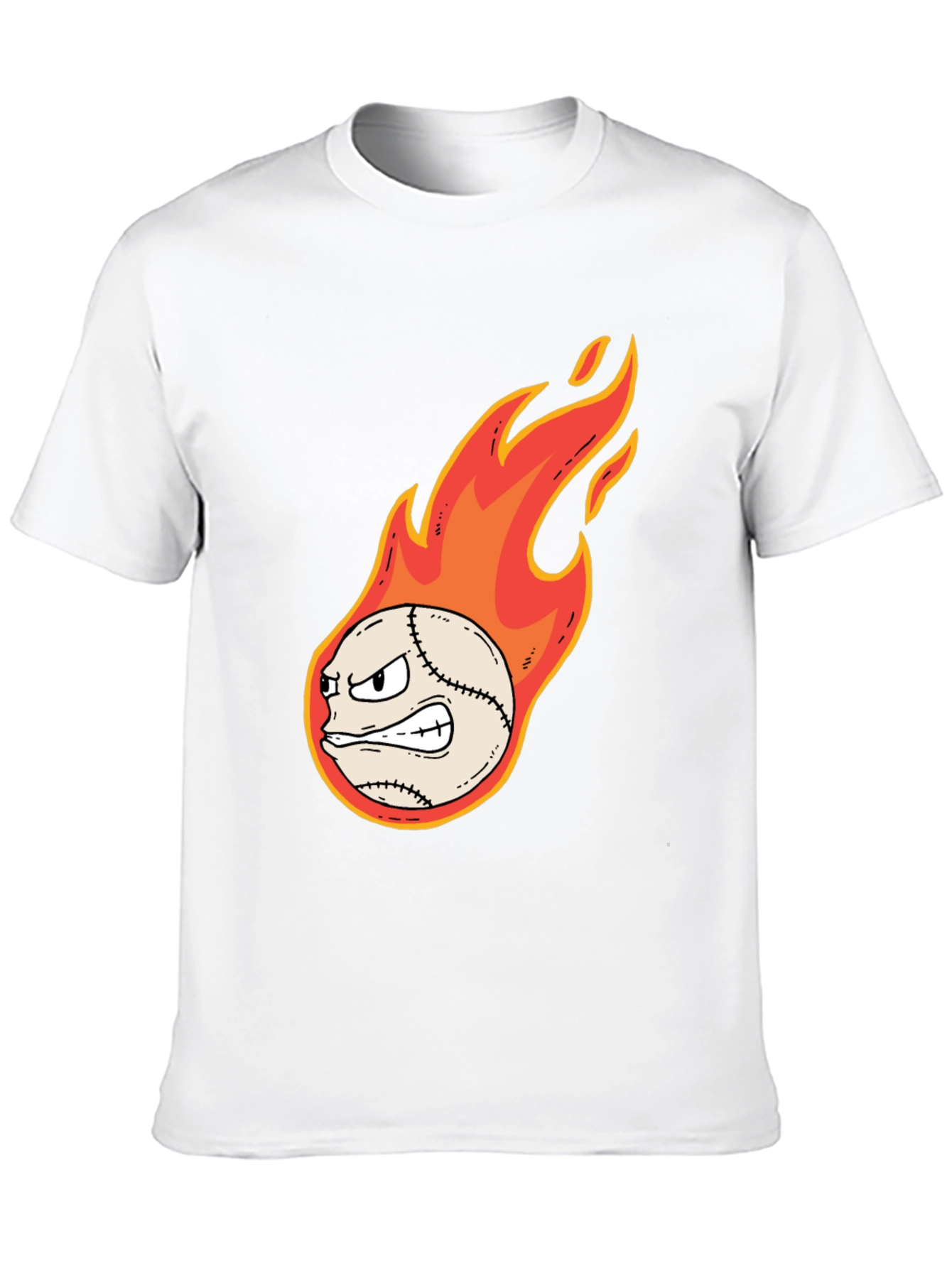 Flaming Baseball Graphic Tee - Black Cotton T-Shirt
