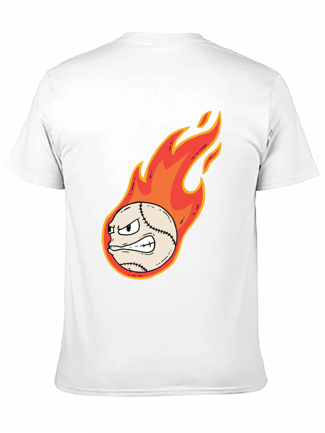 Flaming Baseball Graphic Tee - Black Cotton T-Shirt