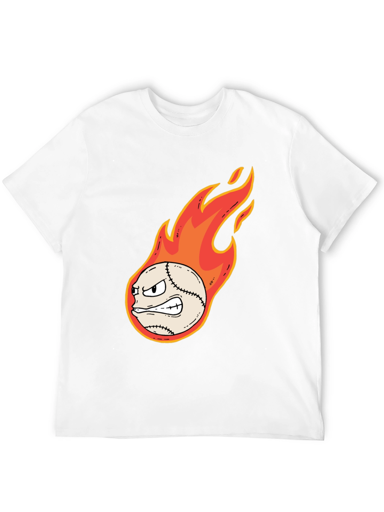 Flaming Baseball Graphic Tee - Black Cotton T-Shirt