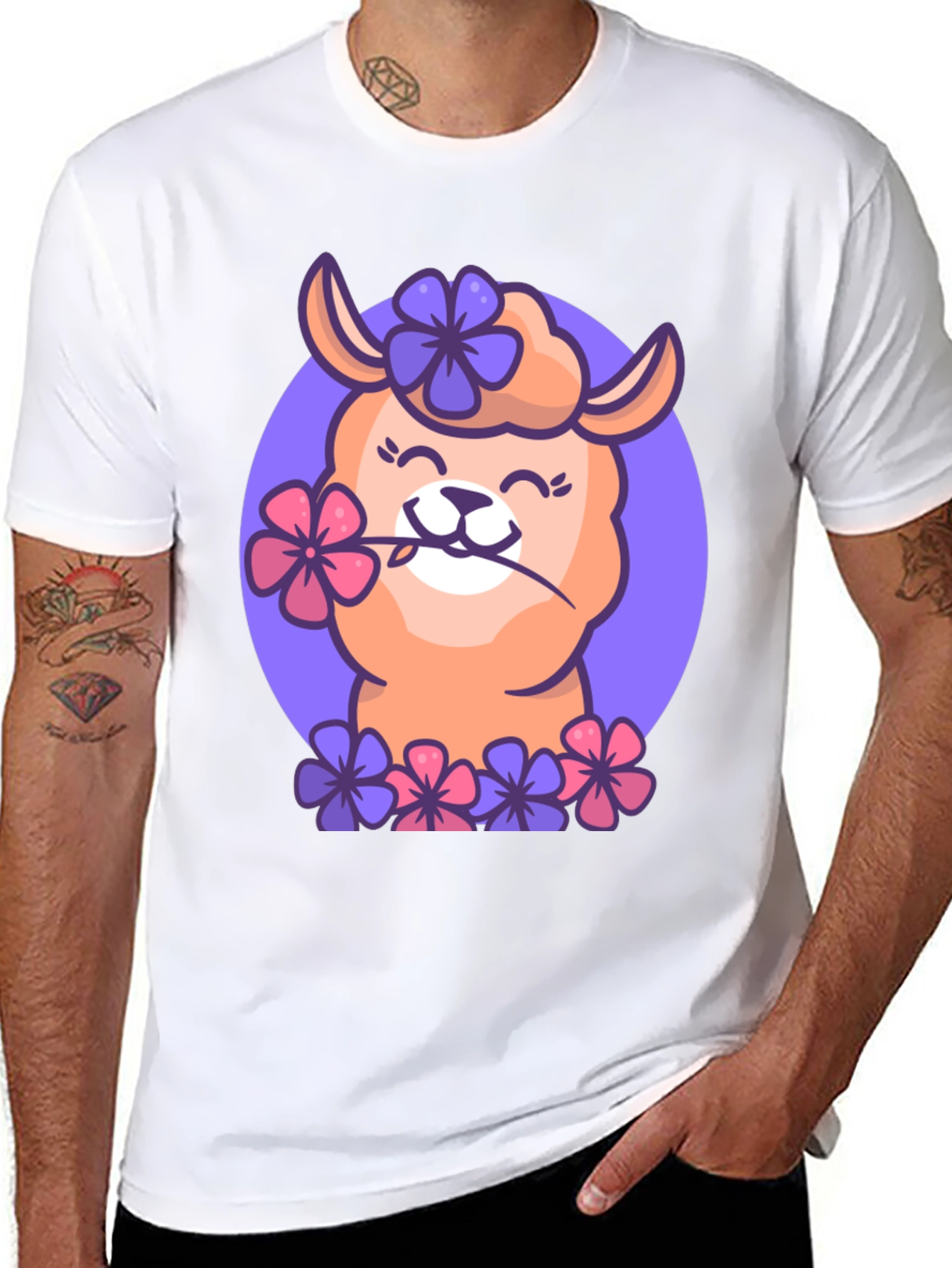 Llama Flower Power T-Shirt - Cute Cartoon Design