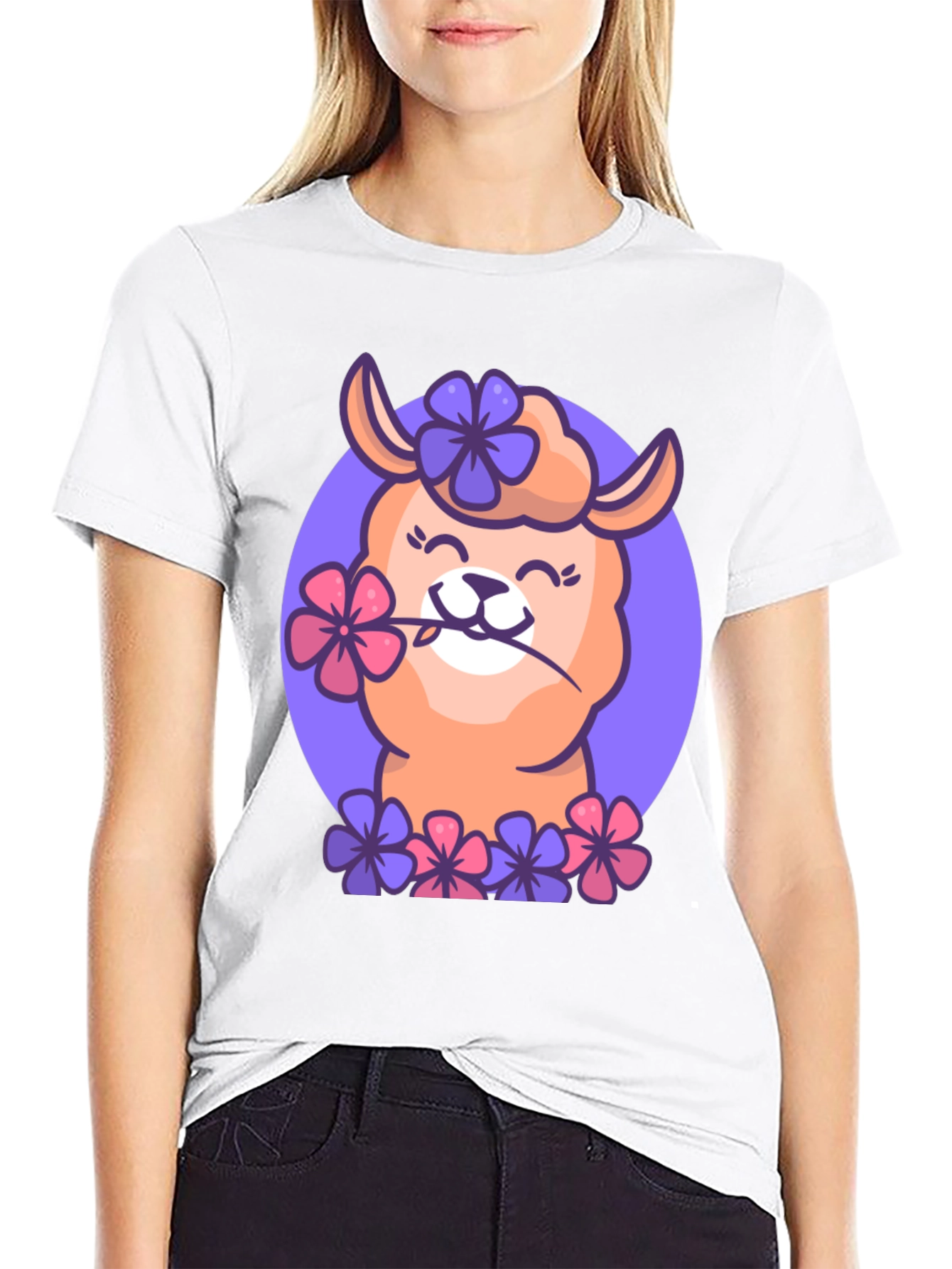 Llama Flower Power T-Shirt - Cute Cartoon Design