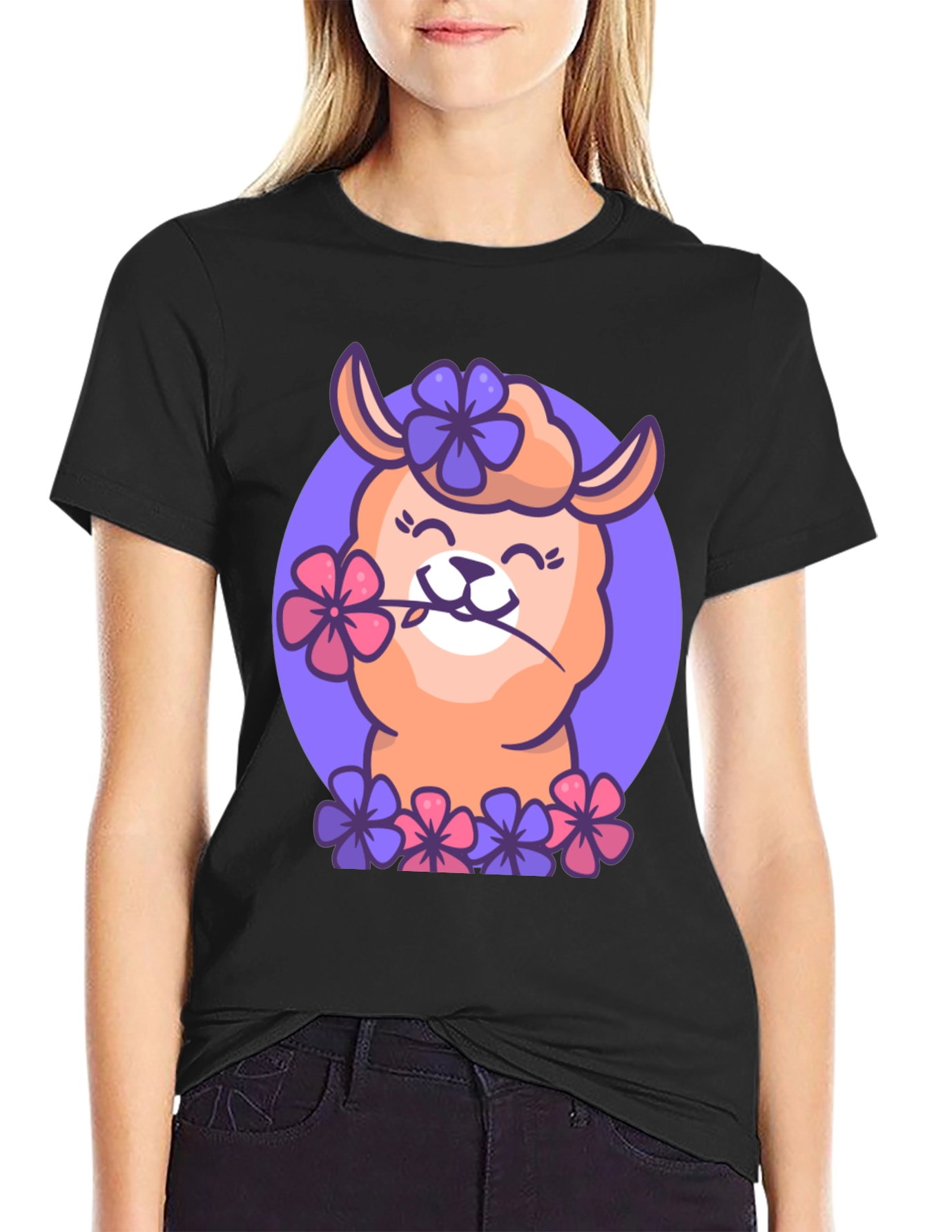 Llama Flower Power T-Shirt - Cute Cartoon Design