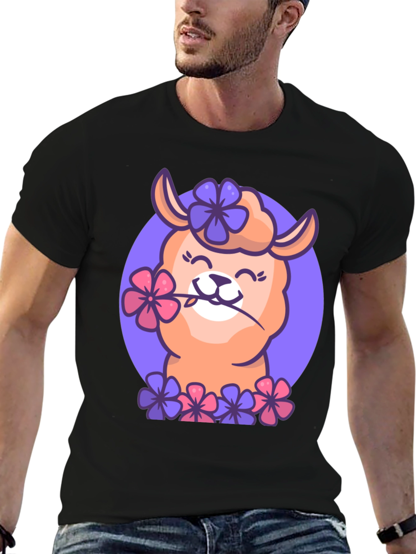 Llama Flower Power T-Shirt - Cute Cartoon Design