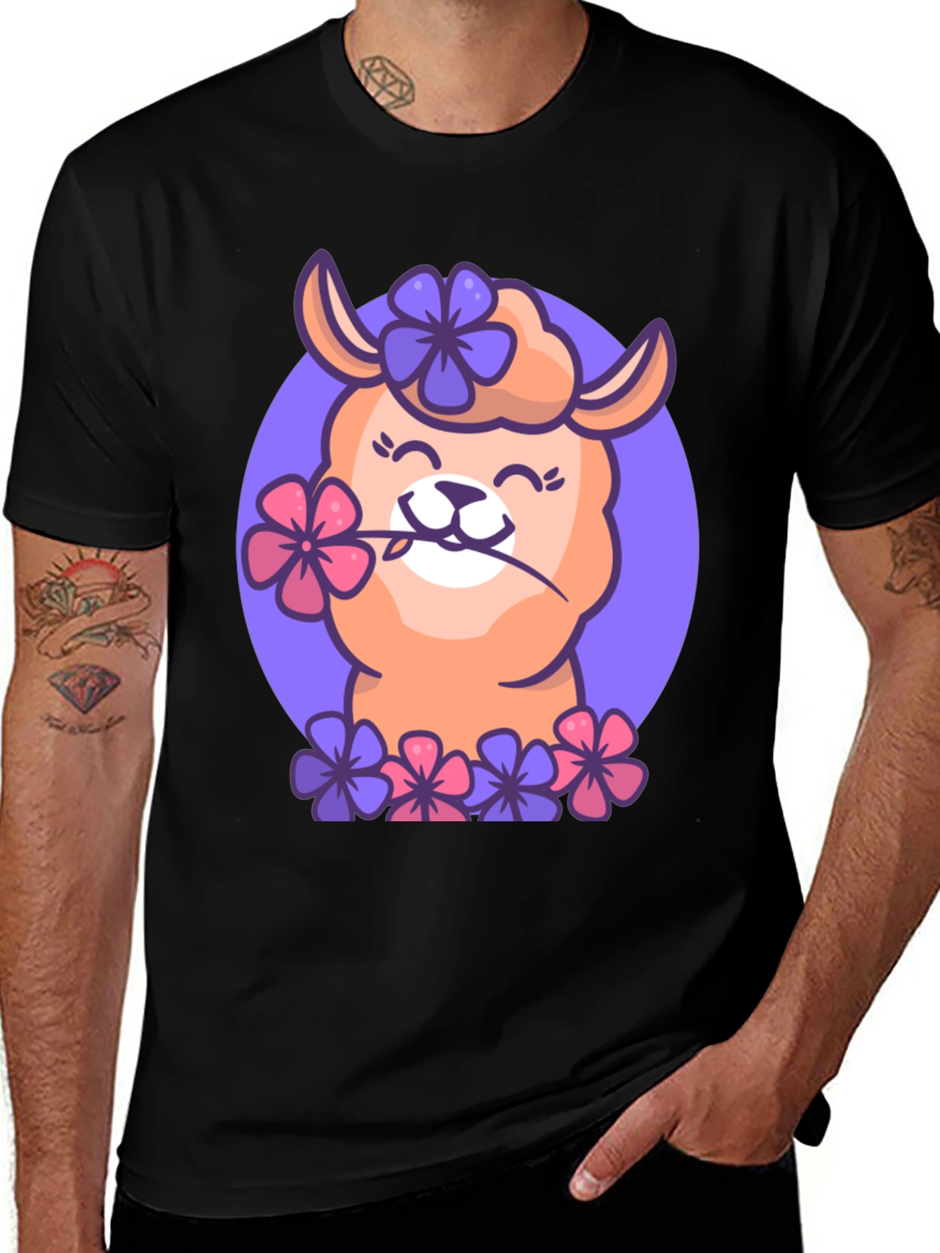 Llama Flower Power T-Shirt - Cute Cartoon Design