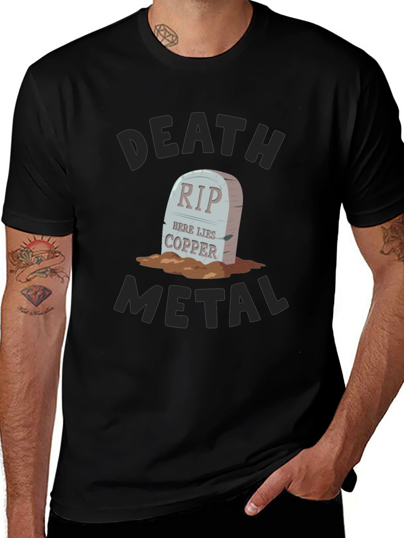 Death Metal RIP Copper Grave Humor Graphic T-Shirt