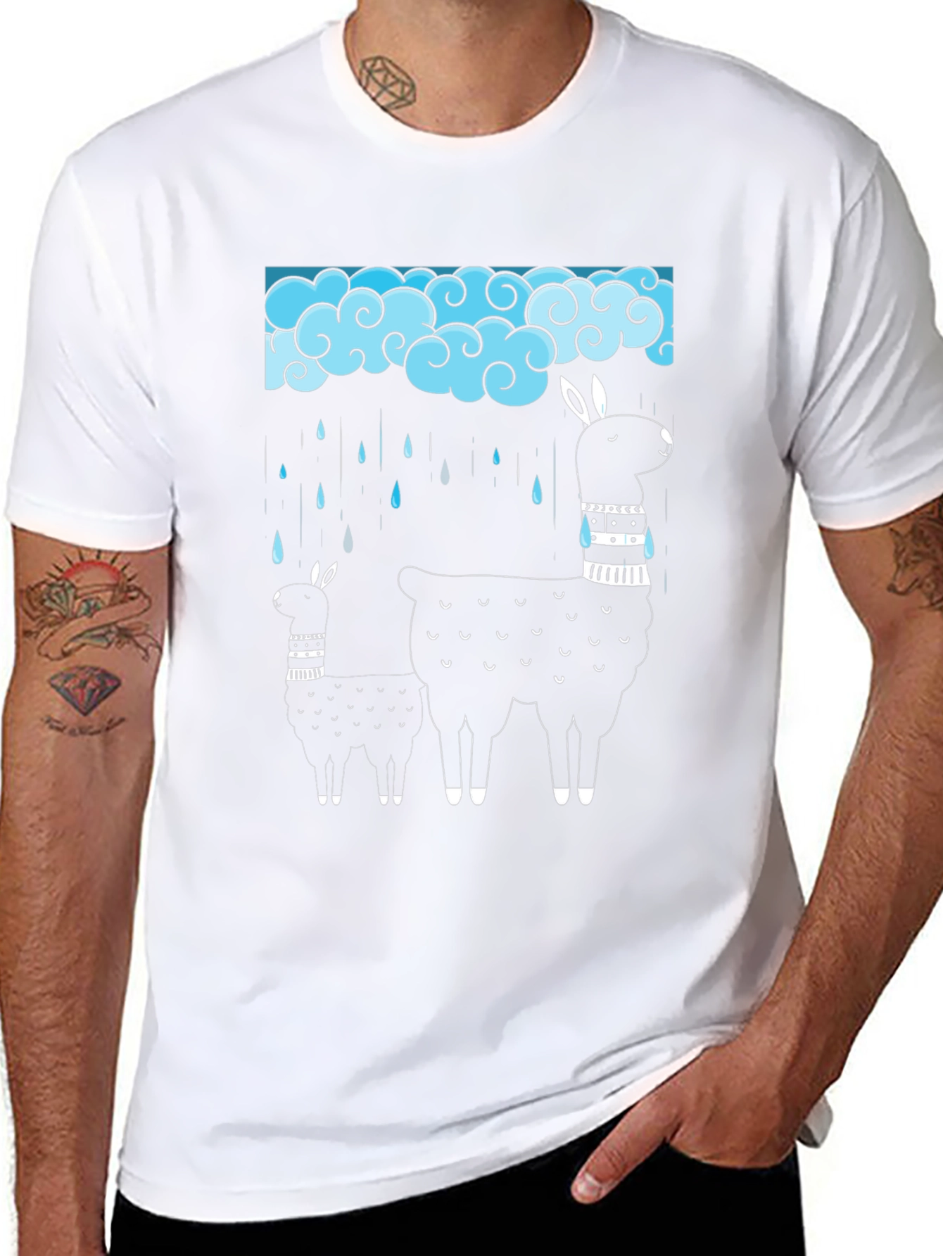 Llama Rain Cloud Graphic Tee - Black Cotton T-Shirt