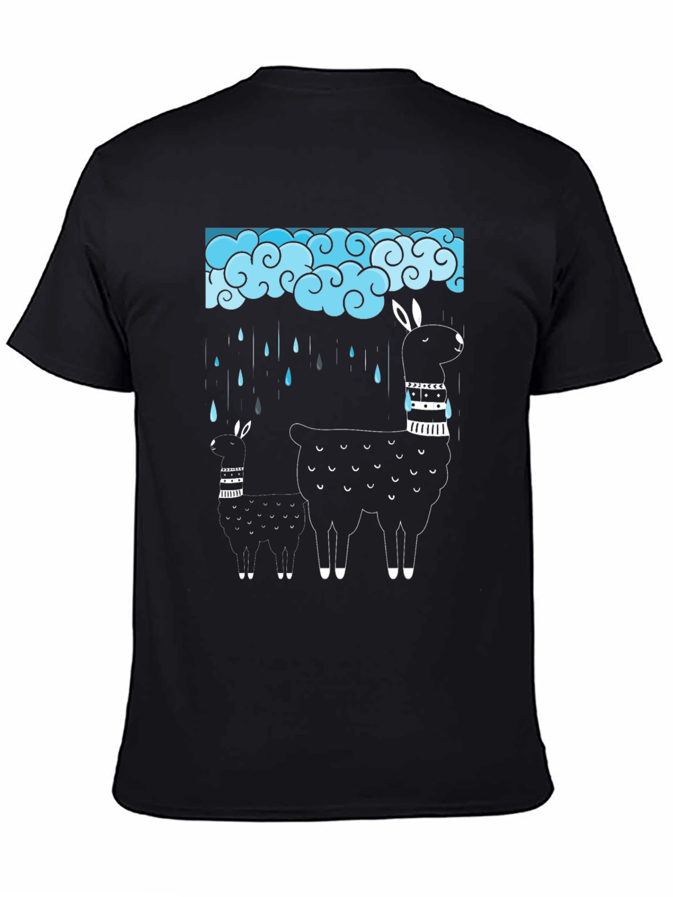 Llama Rain Cloud Graphic Tee - Black Cotton T-Shirt