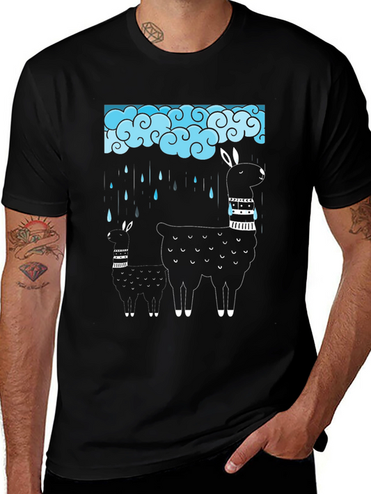 Llama Rain Cloud Graphic Tee - Black Cotton T-Shirt