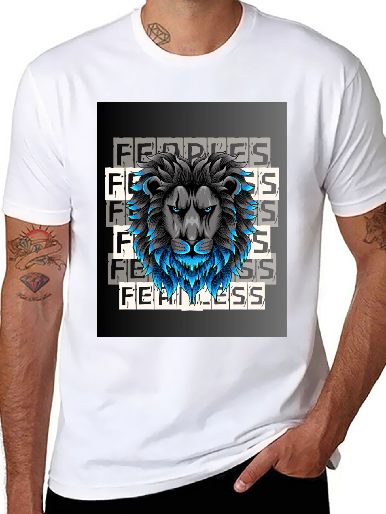 Fearless Lion Graphic Tee - Black Cotton T-Shirt