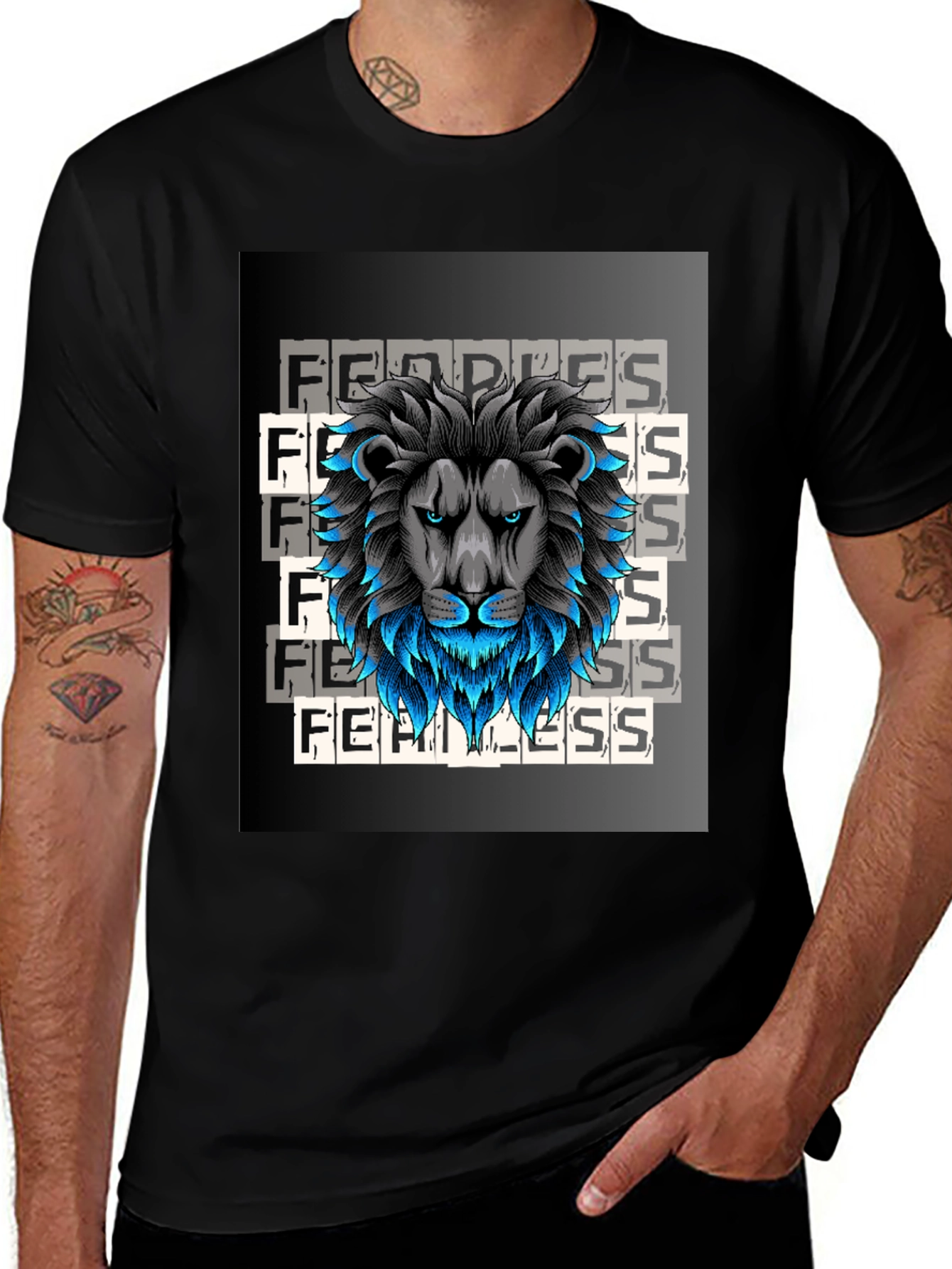 Fearless Lion Graphic Tee - Black Cotton T-Shirt