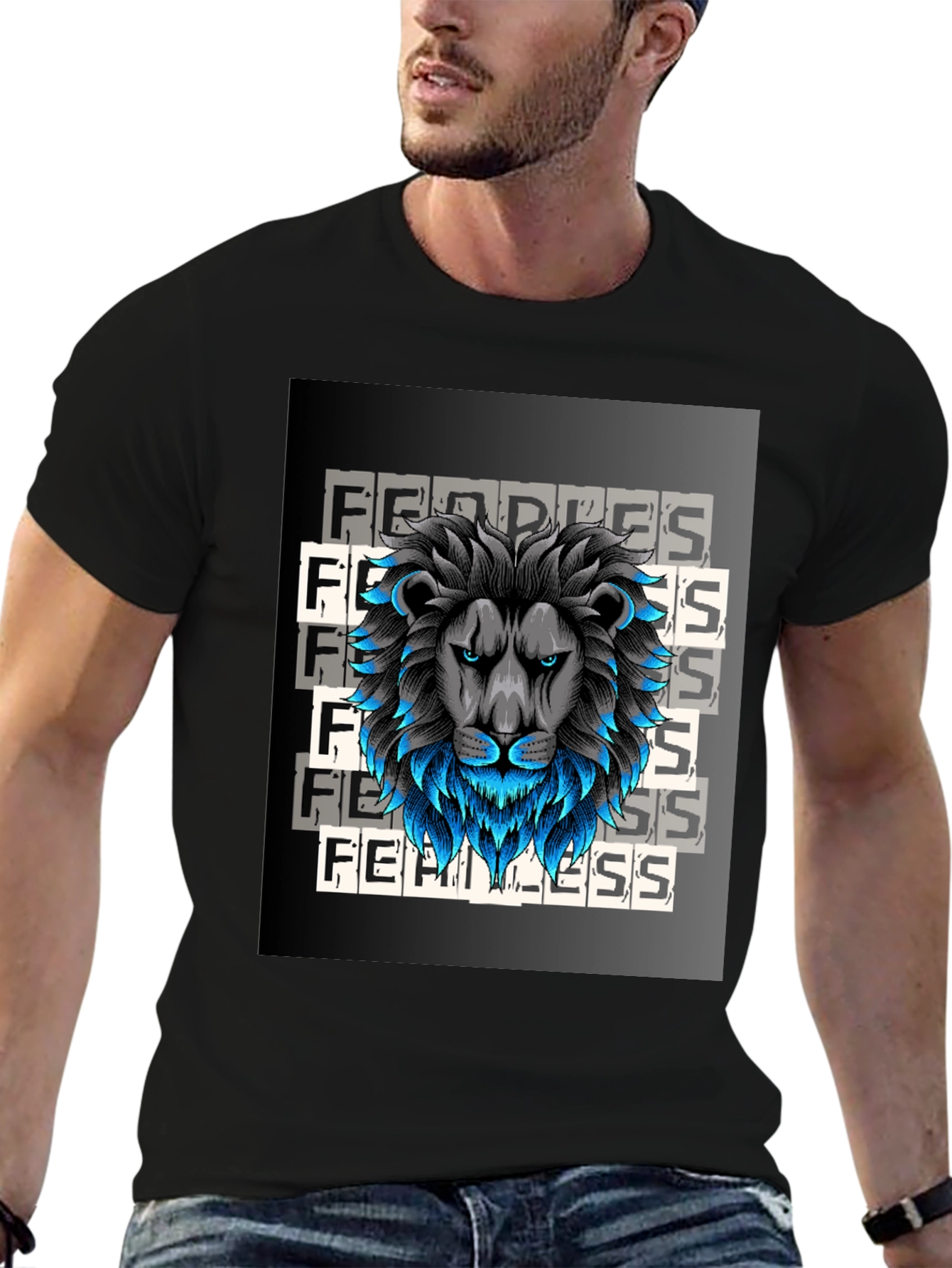 Fearless Lion Graphic Tee - Black Cotton T-Shirt