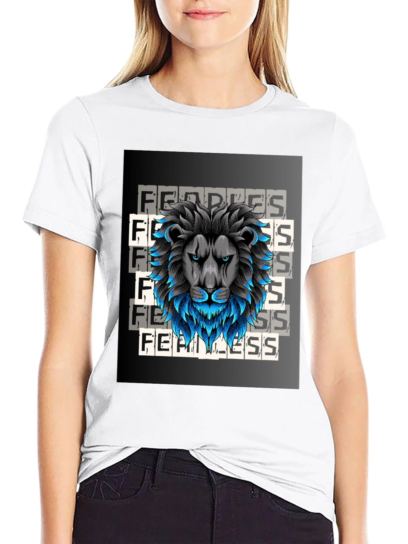 Fearless Lion Graphic Tee - Black Cotton T-Shirt